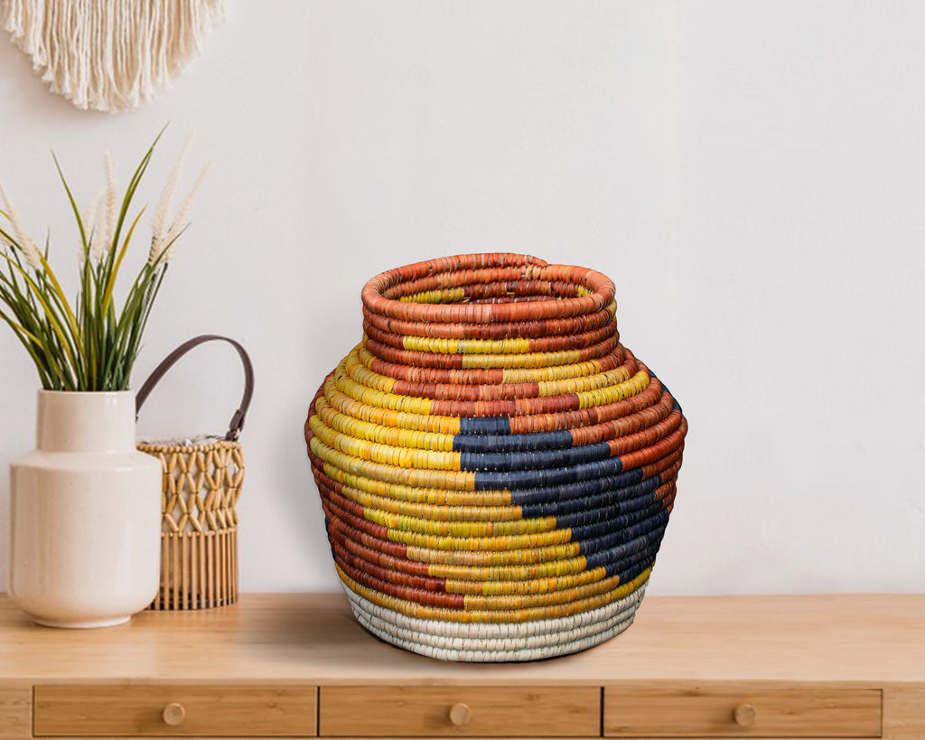 Orange Black Rust Spiral Vintage Potter Basket - PP-1131-12