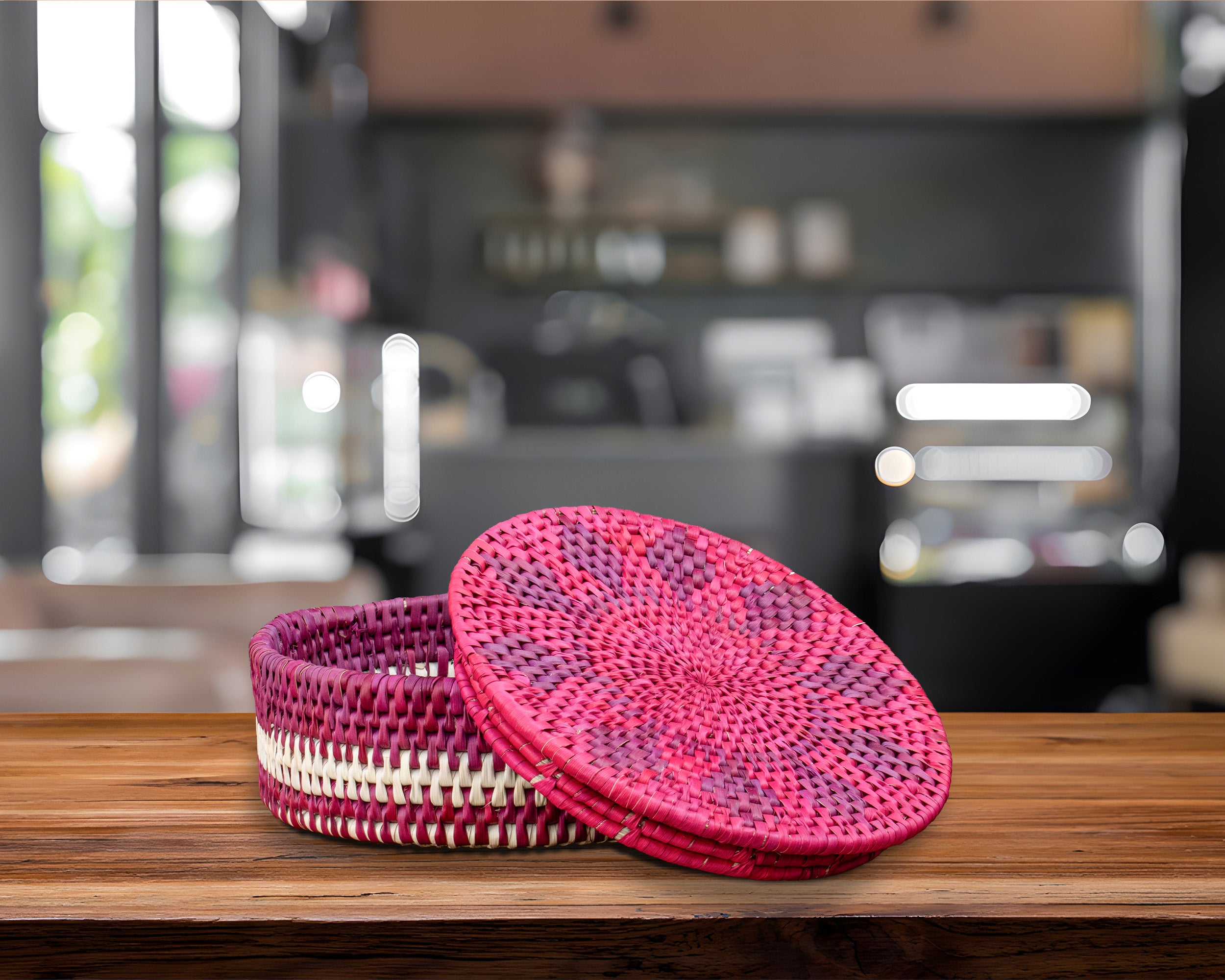 Handwoven Lid Basket Fuchsia Pink