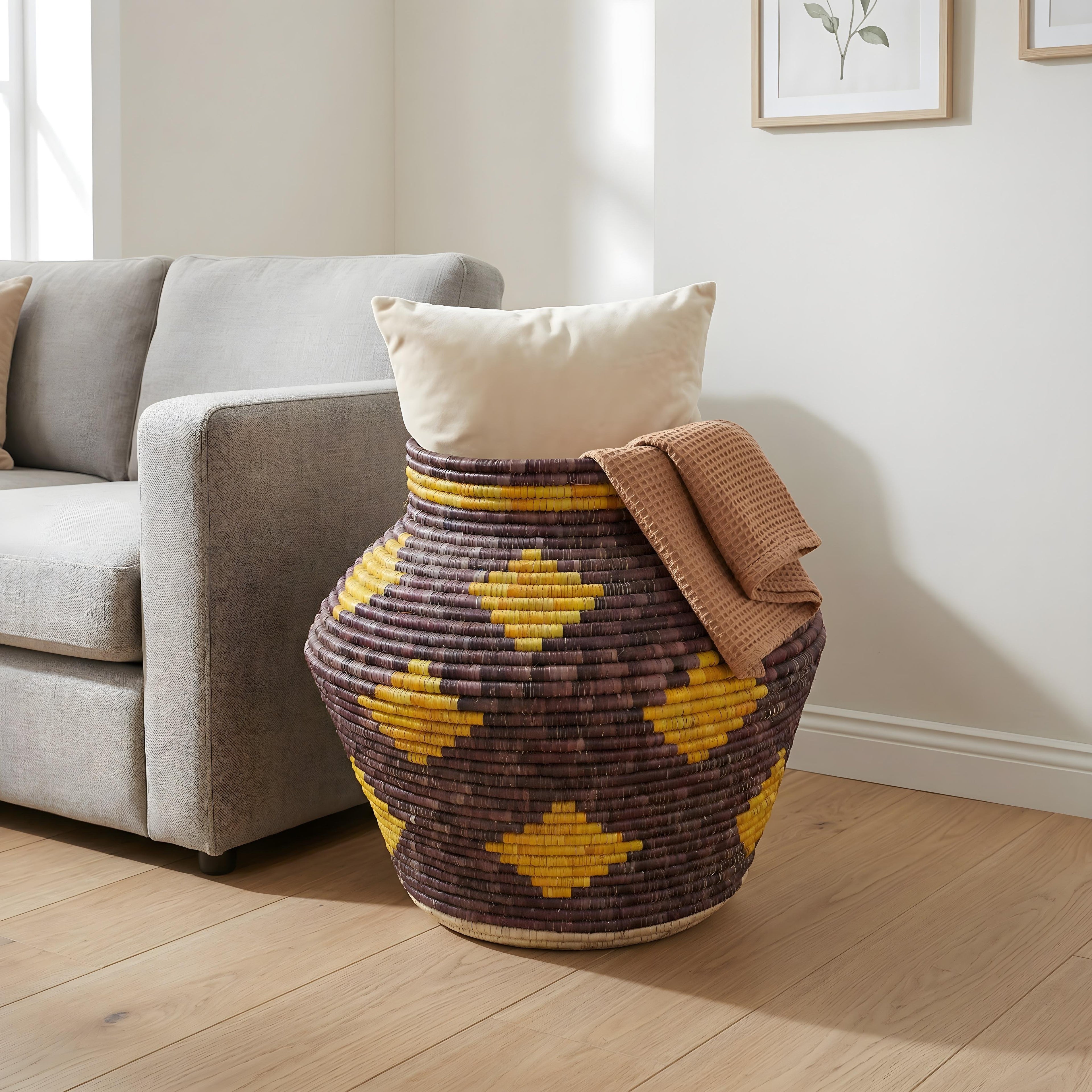 Golden Yellow Plum Diamond Pattern Potter Basket