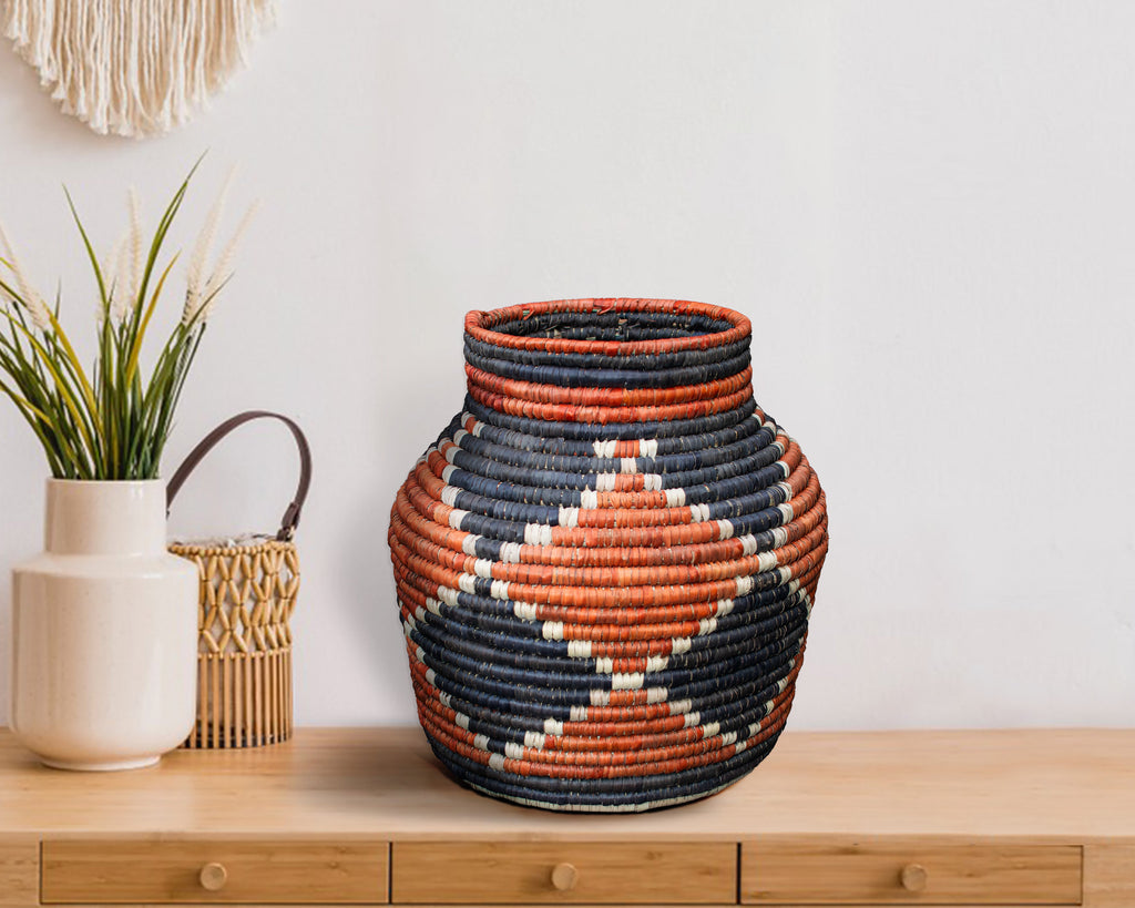 Black & Rust Cubes Vintage Potter Basket - PP-1132-12