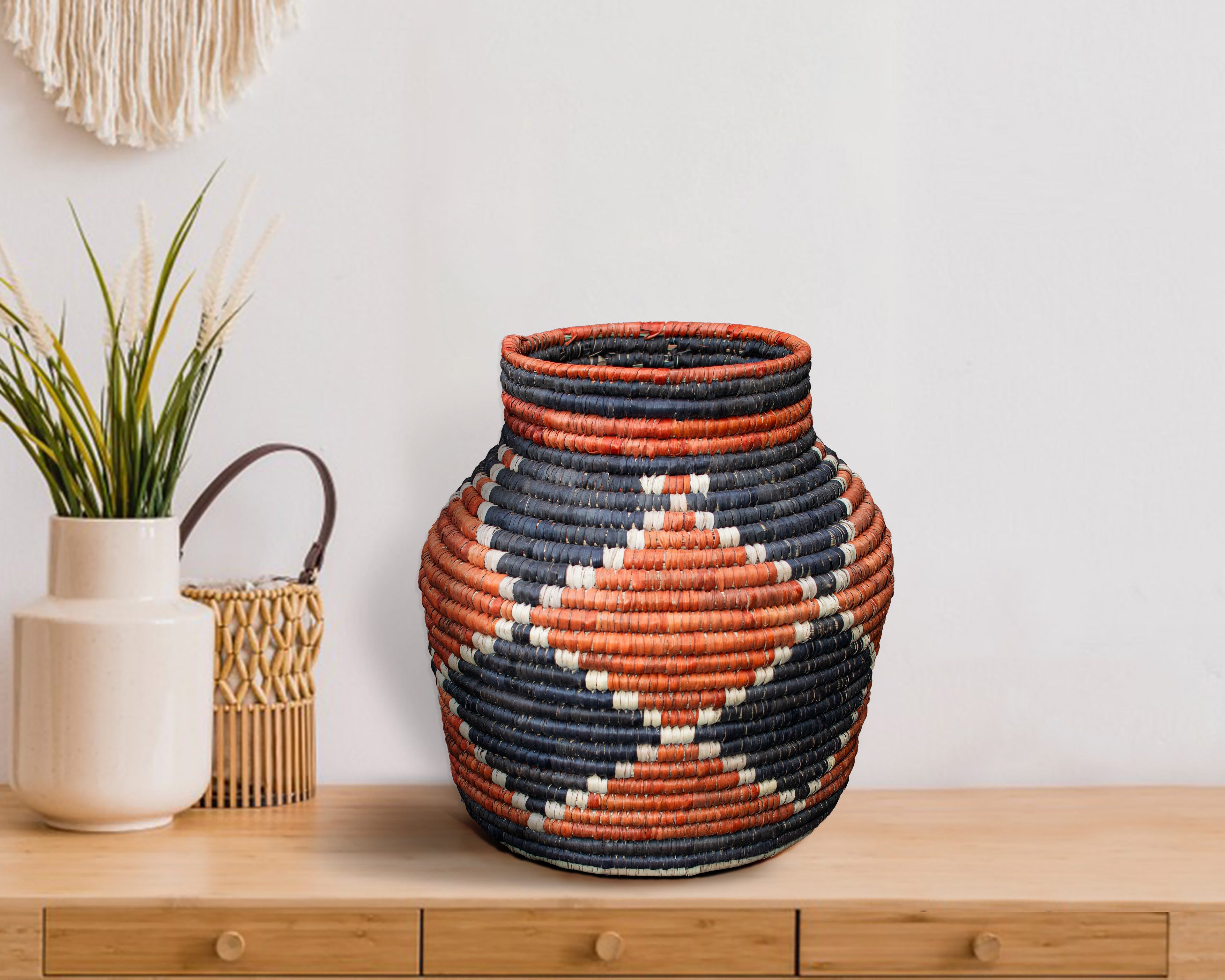 Black & Rust Cubes Vintage Potter Basket - PP-1132-12