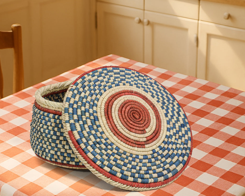 Sky Checkered Lidded Basket
