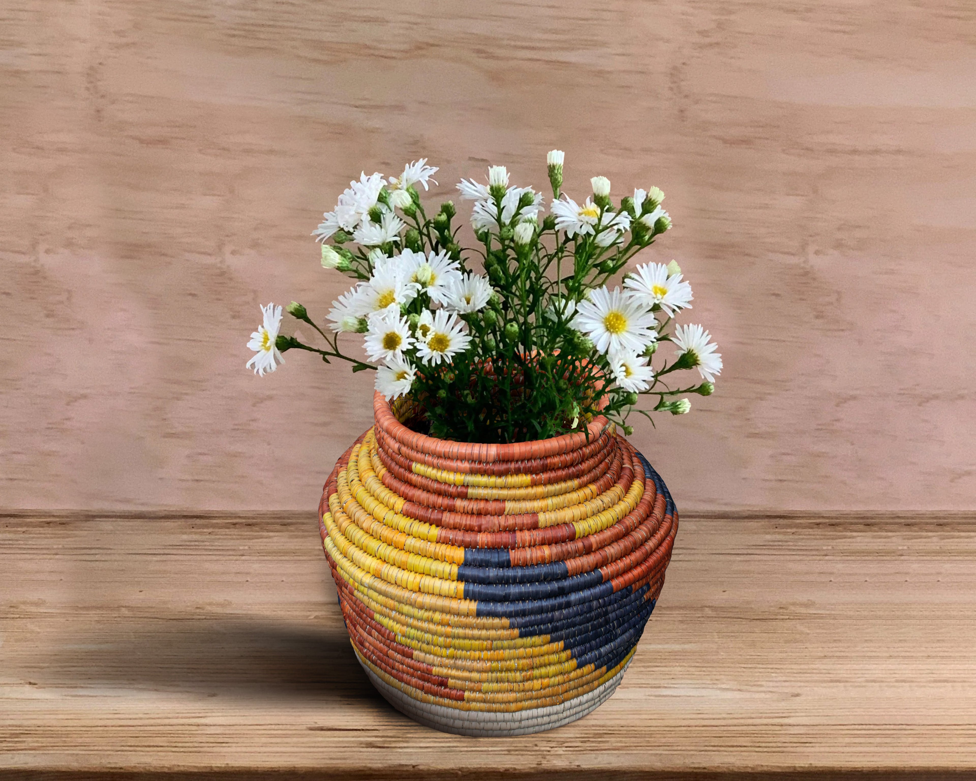 Orange Black Rust Spiral Vintage Potter Basket - PP-1131-12