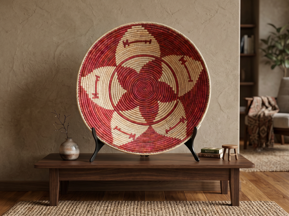 Crimson Dogs large woven wall basket, 28-inch, handwoven natural seagrass and palm leaf