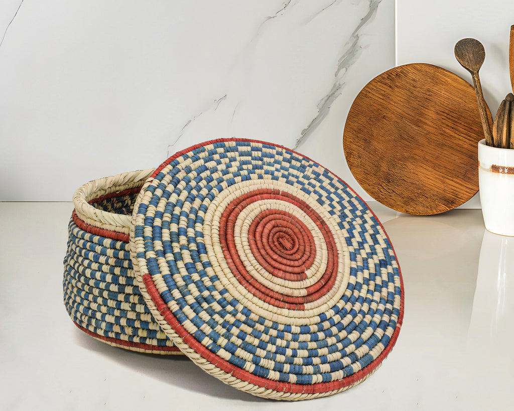 Sky Checkered Lidded Basket