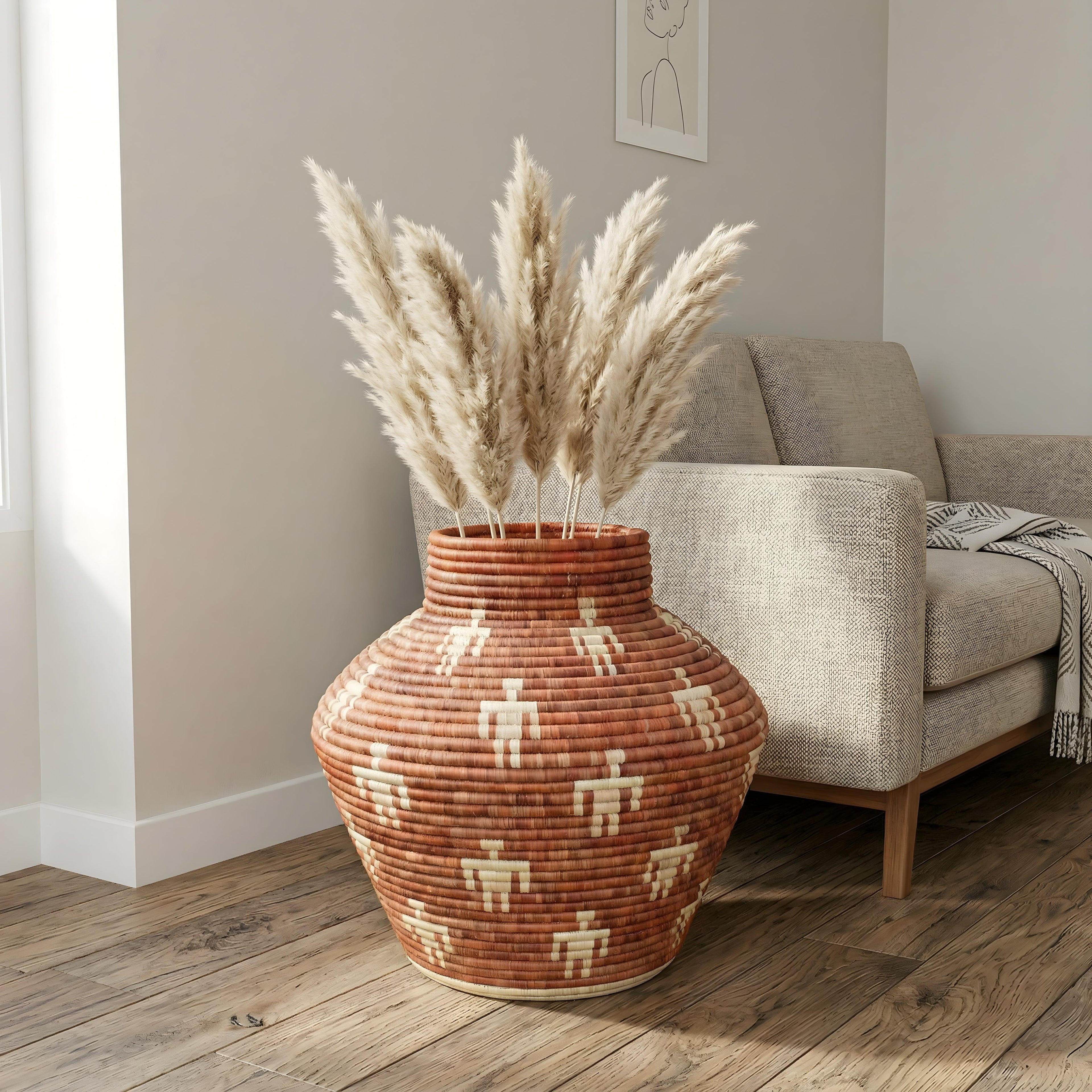 Rustic Tribal Figure Pattern Potter Basket