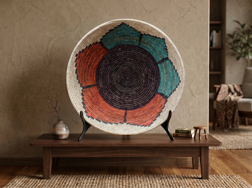 Lotus Flower large woven wall basket, 28-inch, handwoven natural seagrass and palm leaf