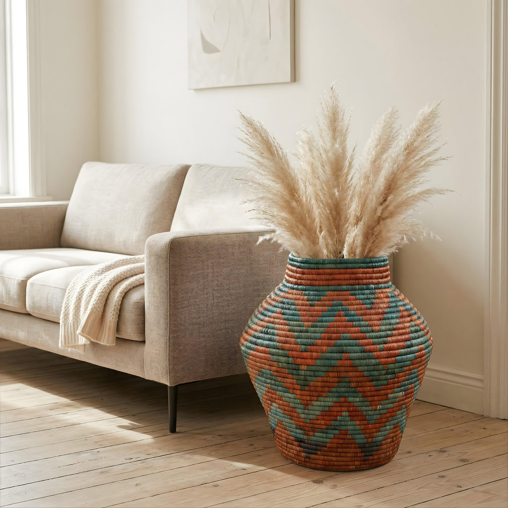 Turquoise Orange Diamond Potter Vase