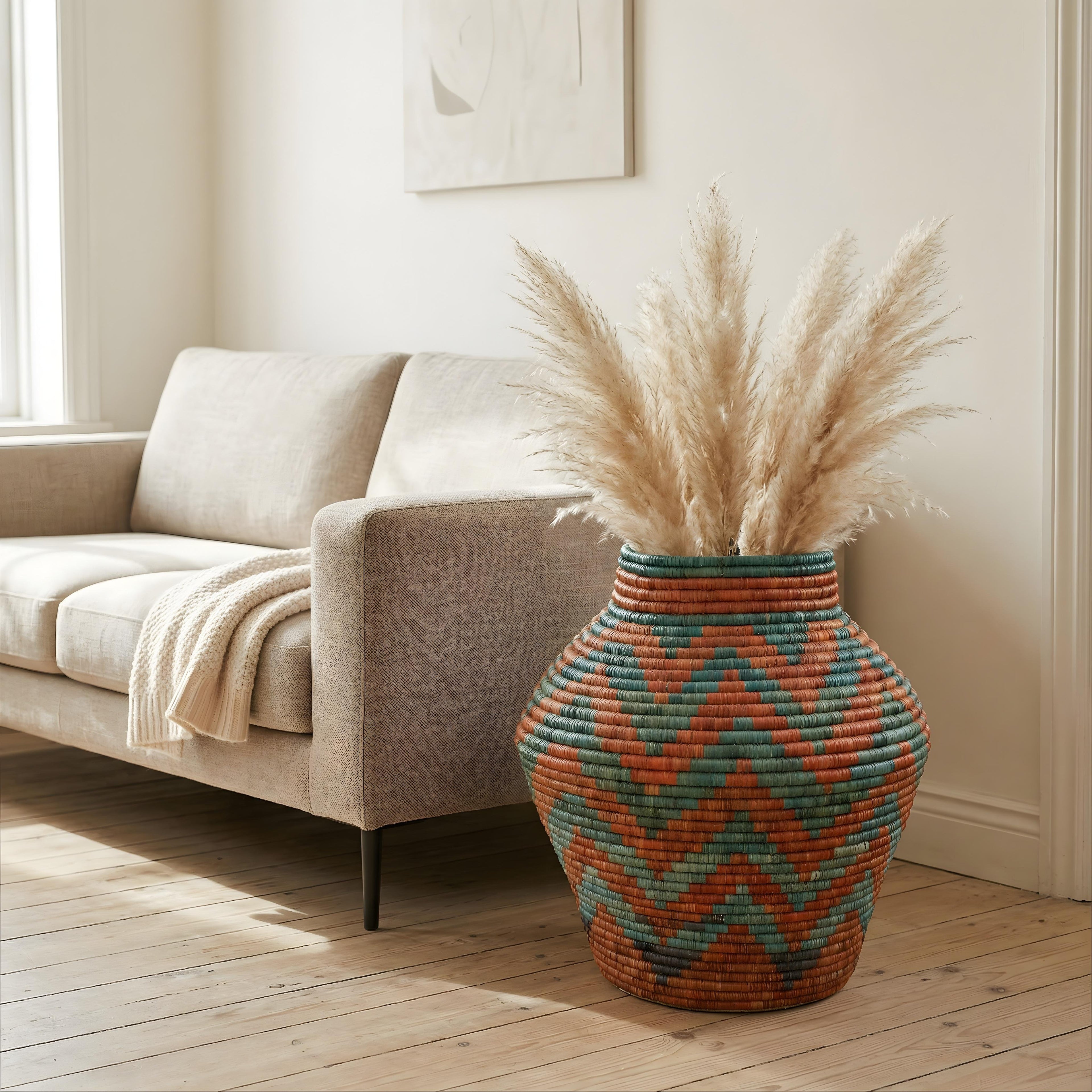 Turquoise Orange Diamond Potter Vase
