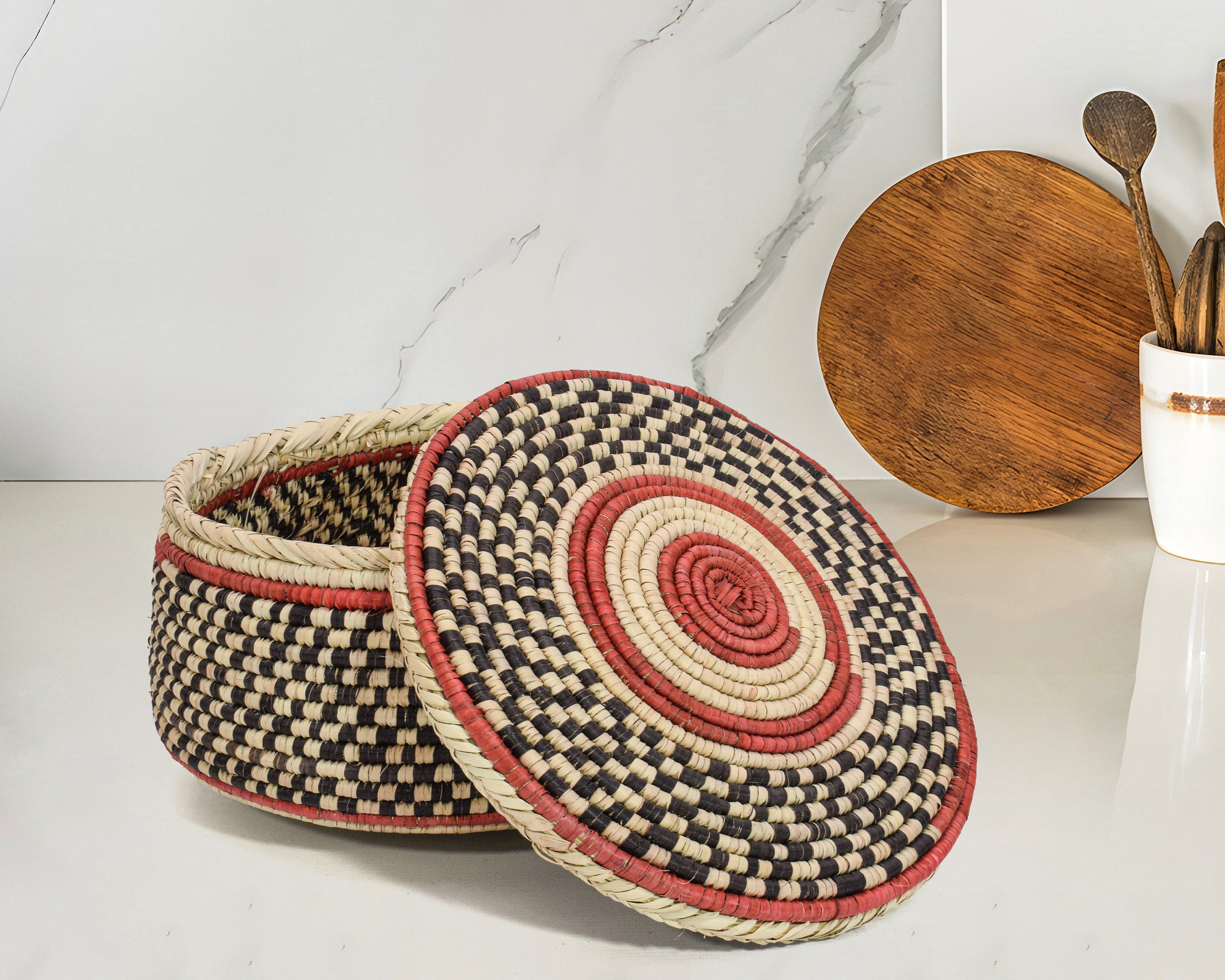 Dark Checkered Lidded Basket