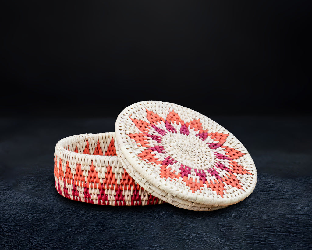 Coral Medallion Lidded Basket