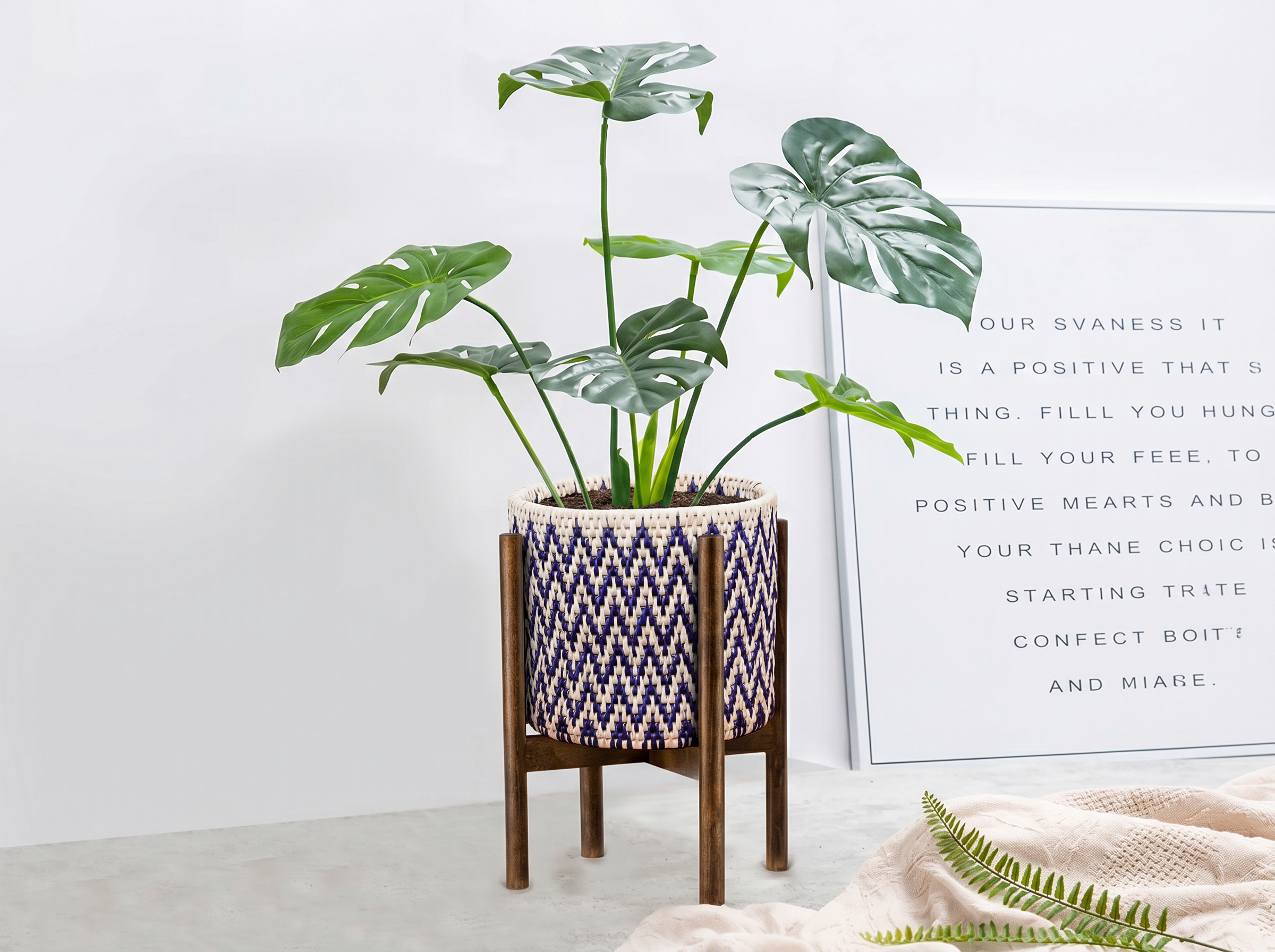 Navy Weave Planter Basket