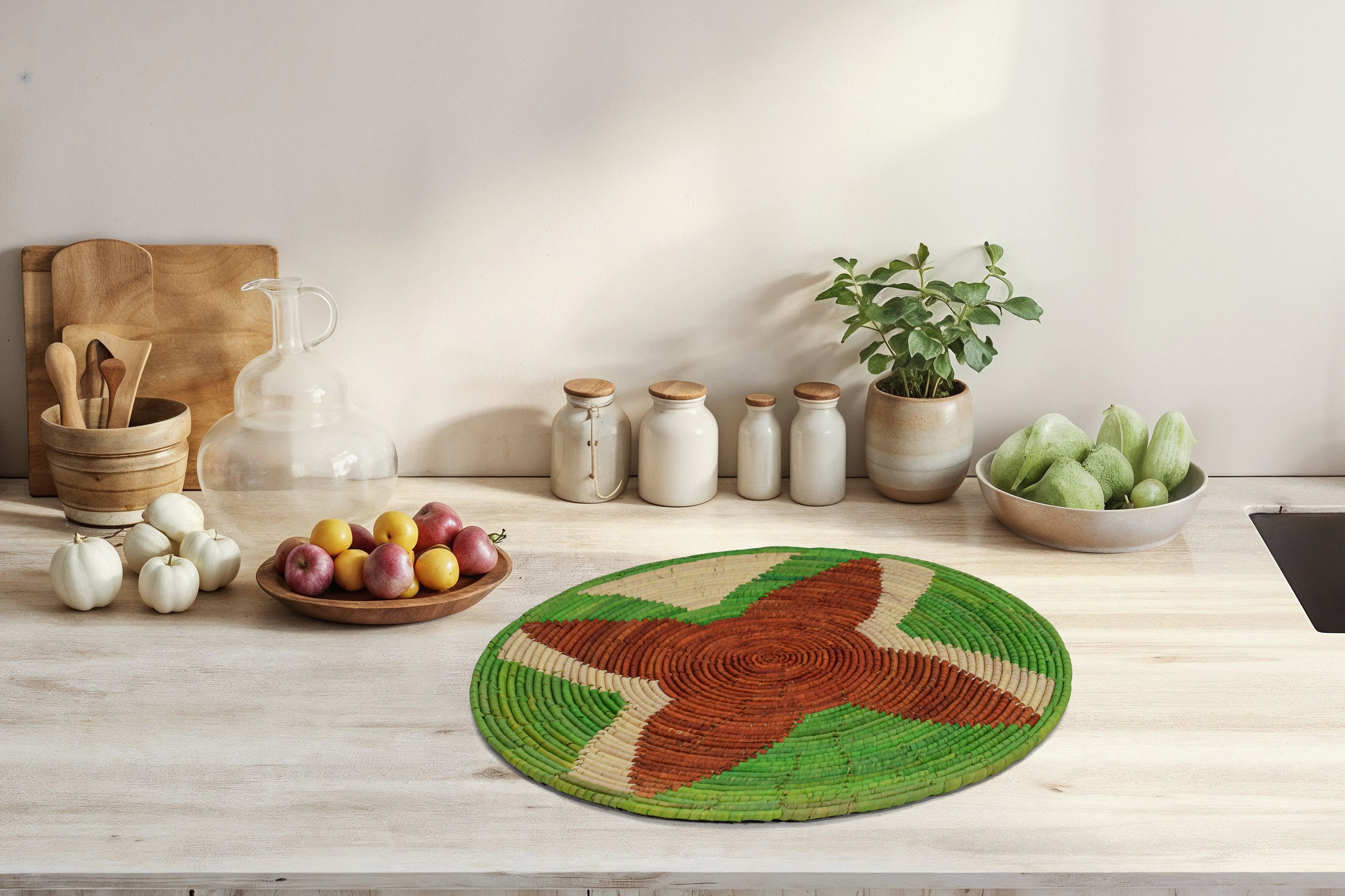 Green Fan Flat Basket