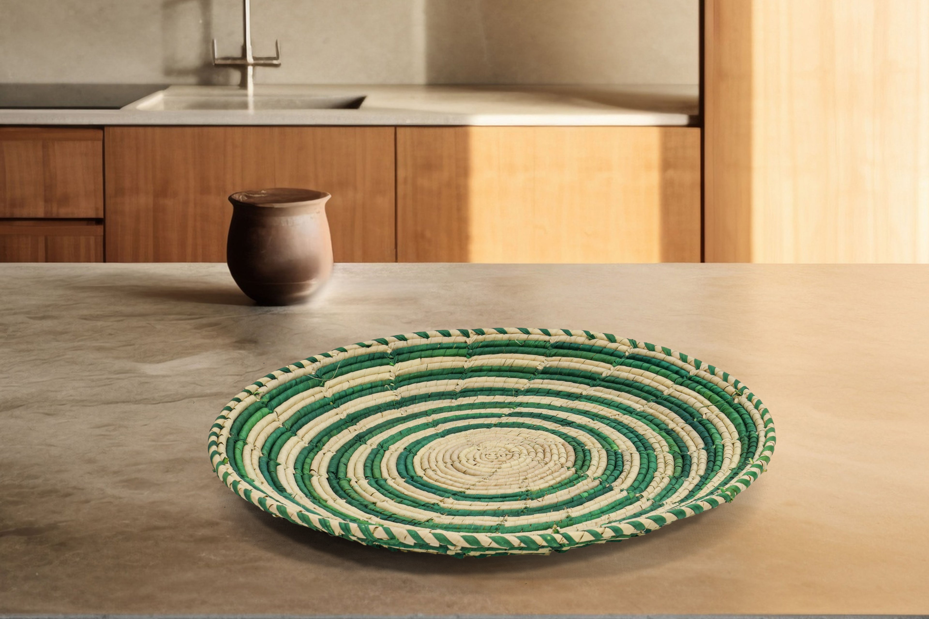 Green Waves Flat Basket 12-inch