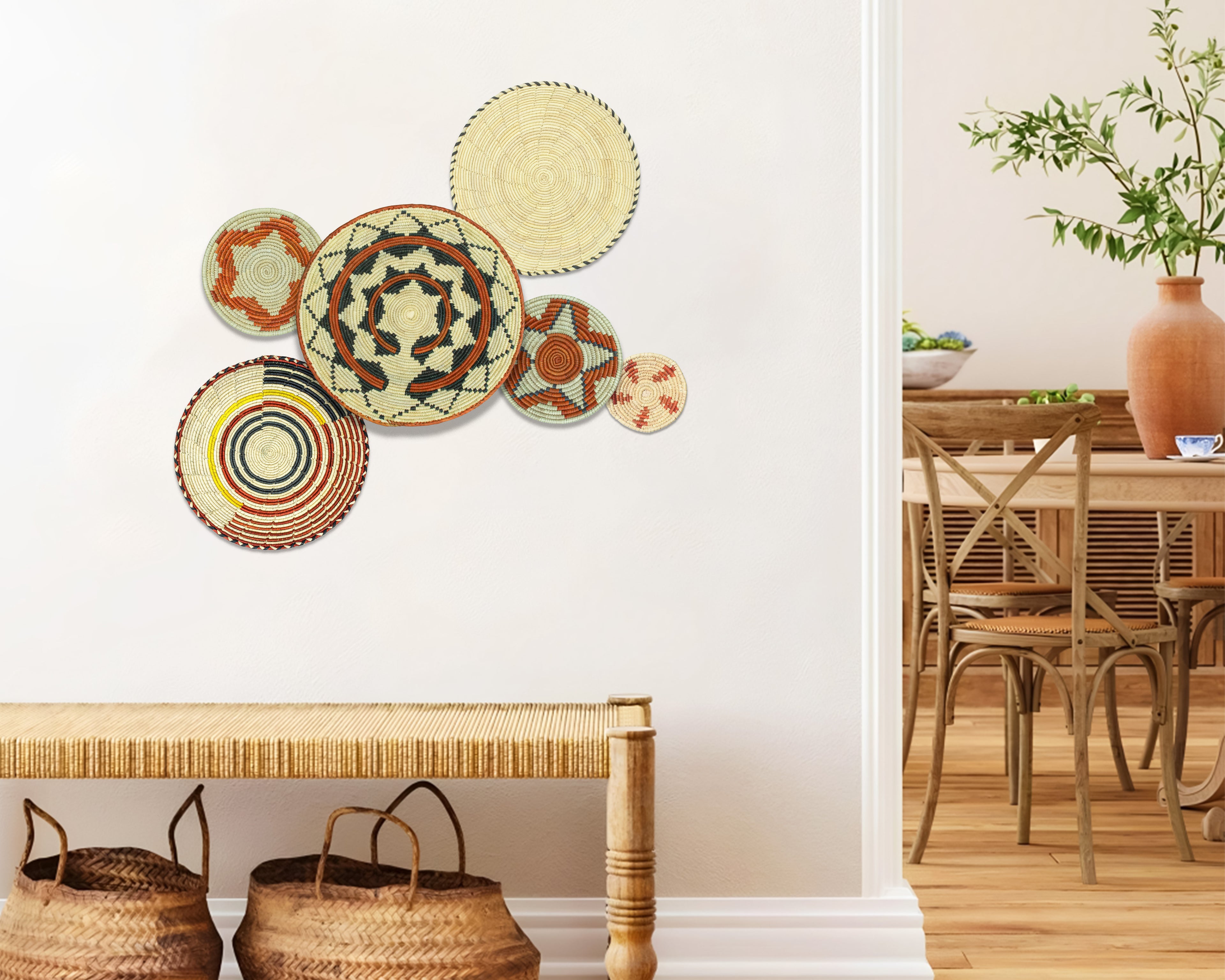 Set of 6 Handwoven wall baskets SET-396-6 N