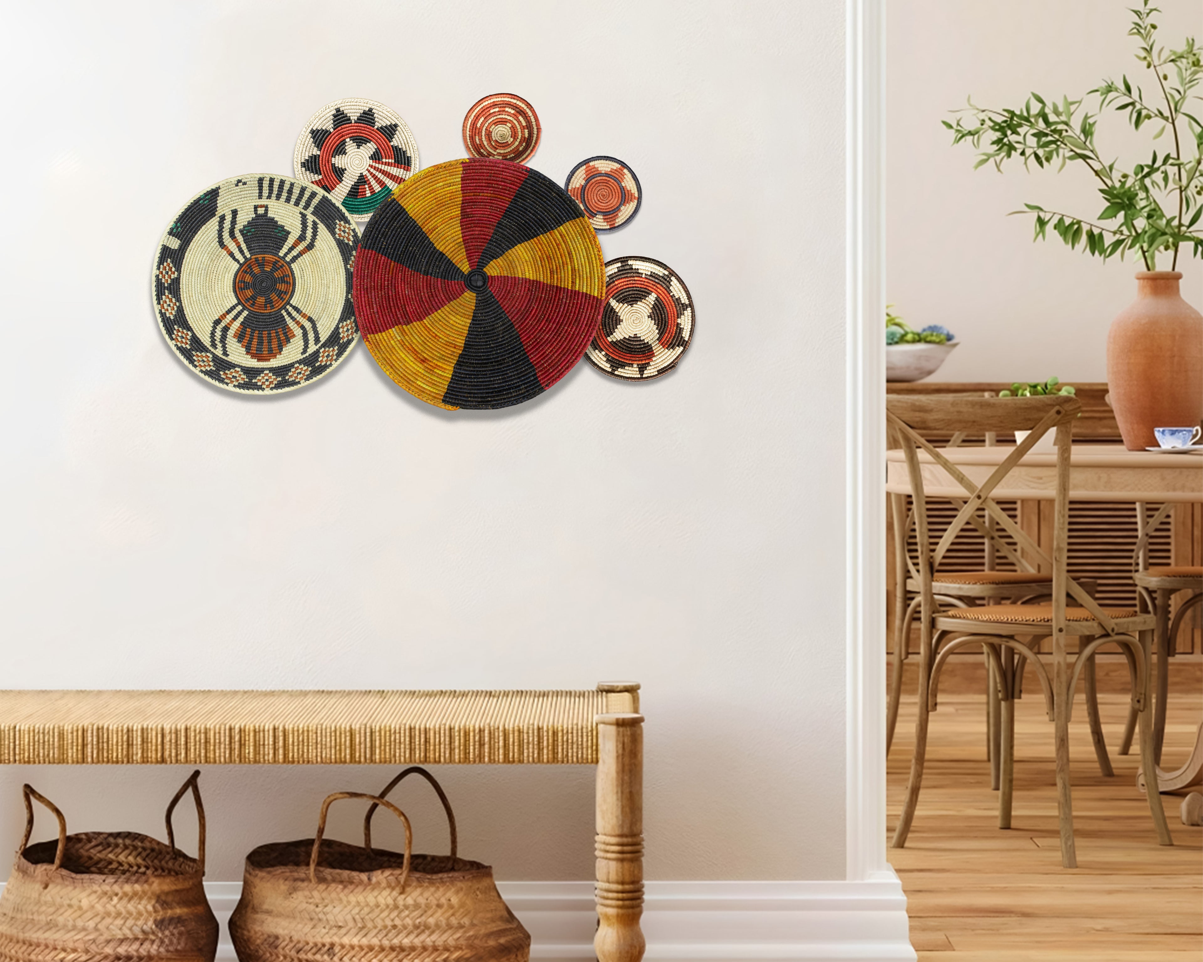 Set of 6 Handwoven wall baskets SET-375-6 N