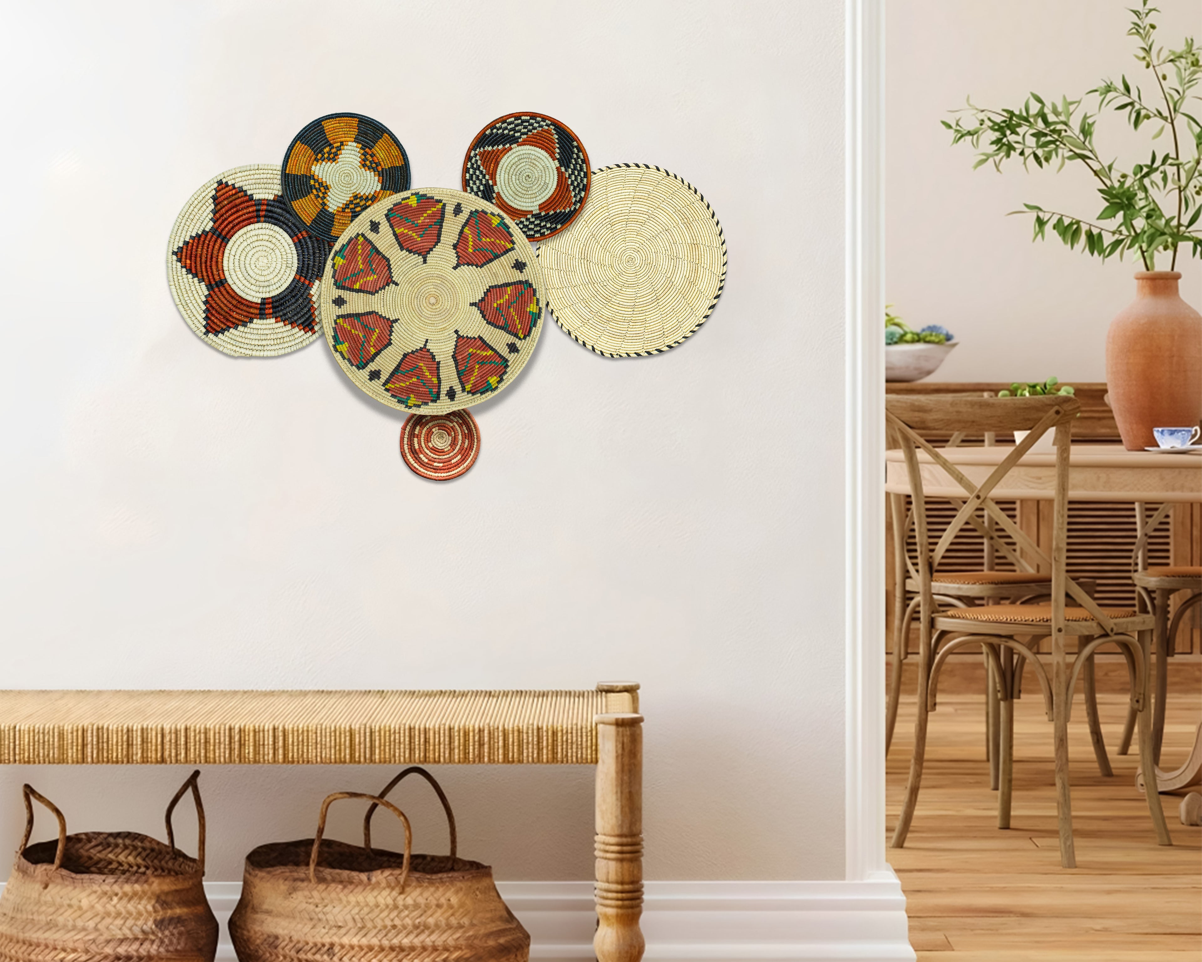 Set of 6 Handwoven wall baskets SET-388-6 N