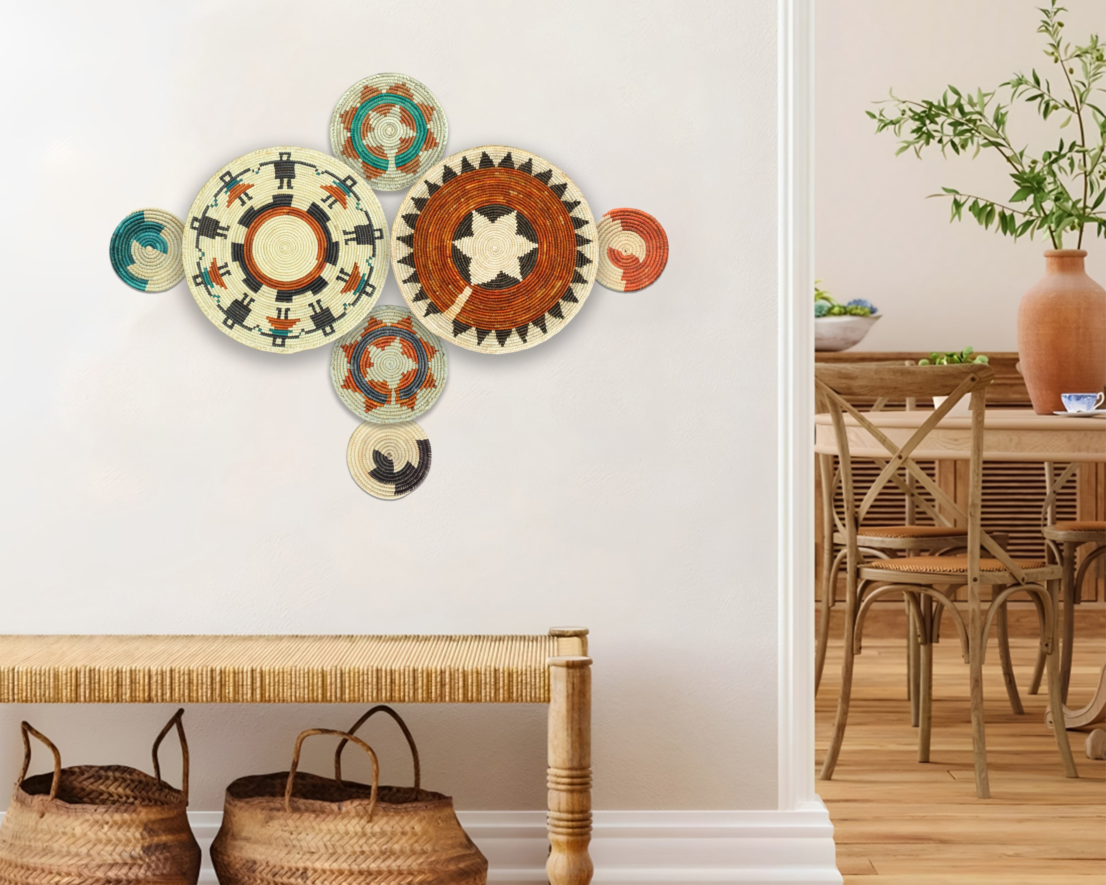 Set of 7 Handwoven wall baskets Set 301-7-N