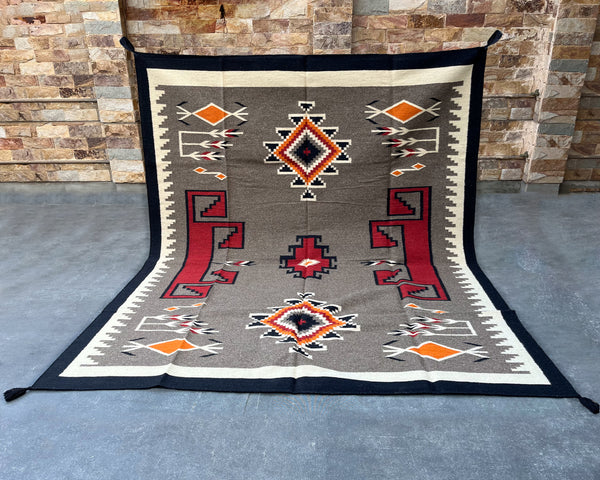 Arrowhead Storm Large Southwestern-Inspired Wool Dhurrie - 8x10 ft