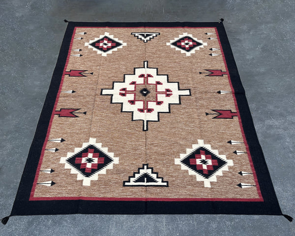 Ancestral Arrows Large Southwestern-Inspired Wool Dhurrie - 8x10 ft