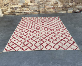 Red florence block Large Southwestern-Inspired Wool Dhurrie - 8x10 ft