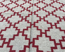 Red florence block Large Southwestern-Inspired Wool Dhurrie - 8x10 ft