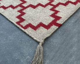 Red florence block Large Southwestern-Inspired Wool Dhurrie - 8x10 ft