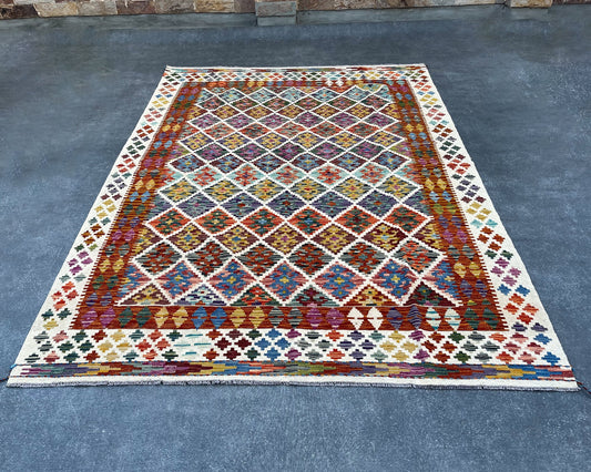 Afghan Maimana Wool Kilim - 8x6 ft KL-096-40