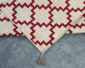 Red florence block Large Southwestern-Inspired Wool Dhurrie - 8x10 ft