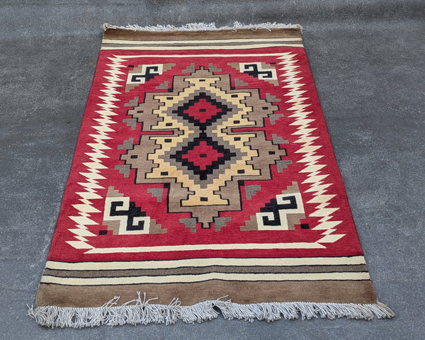 Two Grey Hills Navajo Inspired Hand-Knotted Carpet - 3x5 ft