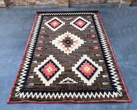 Four Corners Navajo Inspired Hand-Knotted Carpet - 6x9 ft