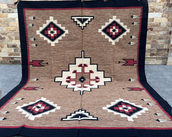 Ancestral Arrows Large Southwestern-Inspired Wool Dhurrie - 8x10 ft