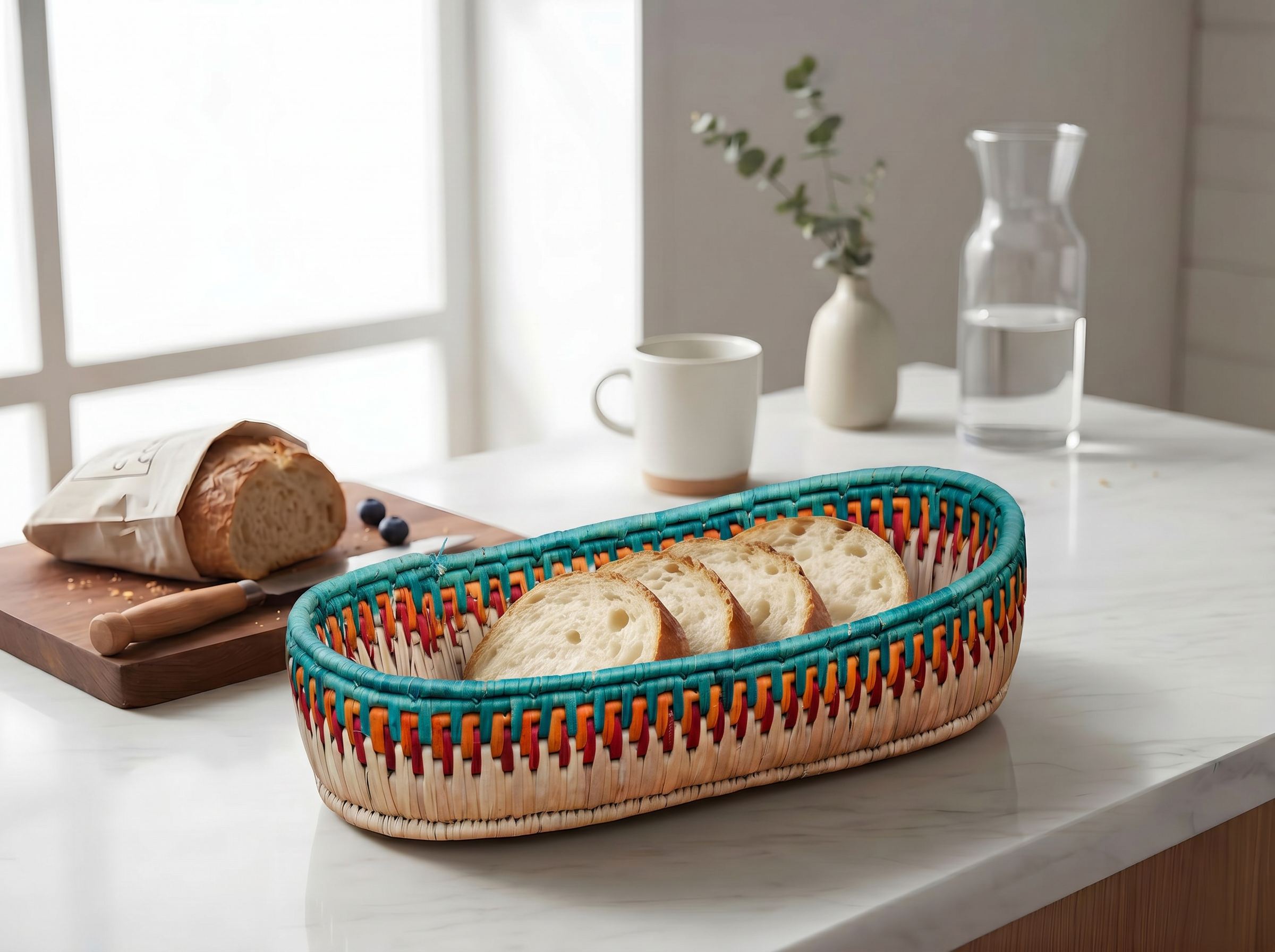 Green & Rust Handwoven Oval Tortilla Basket