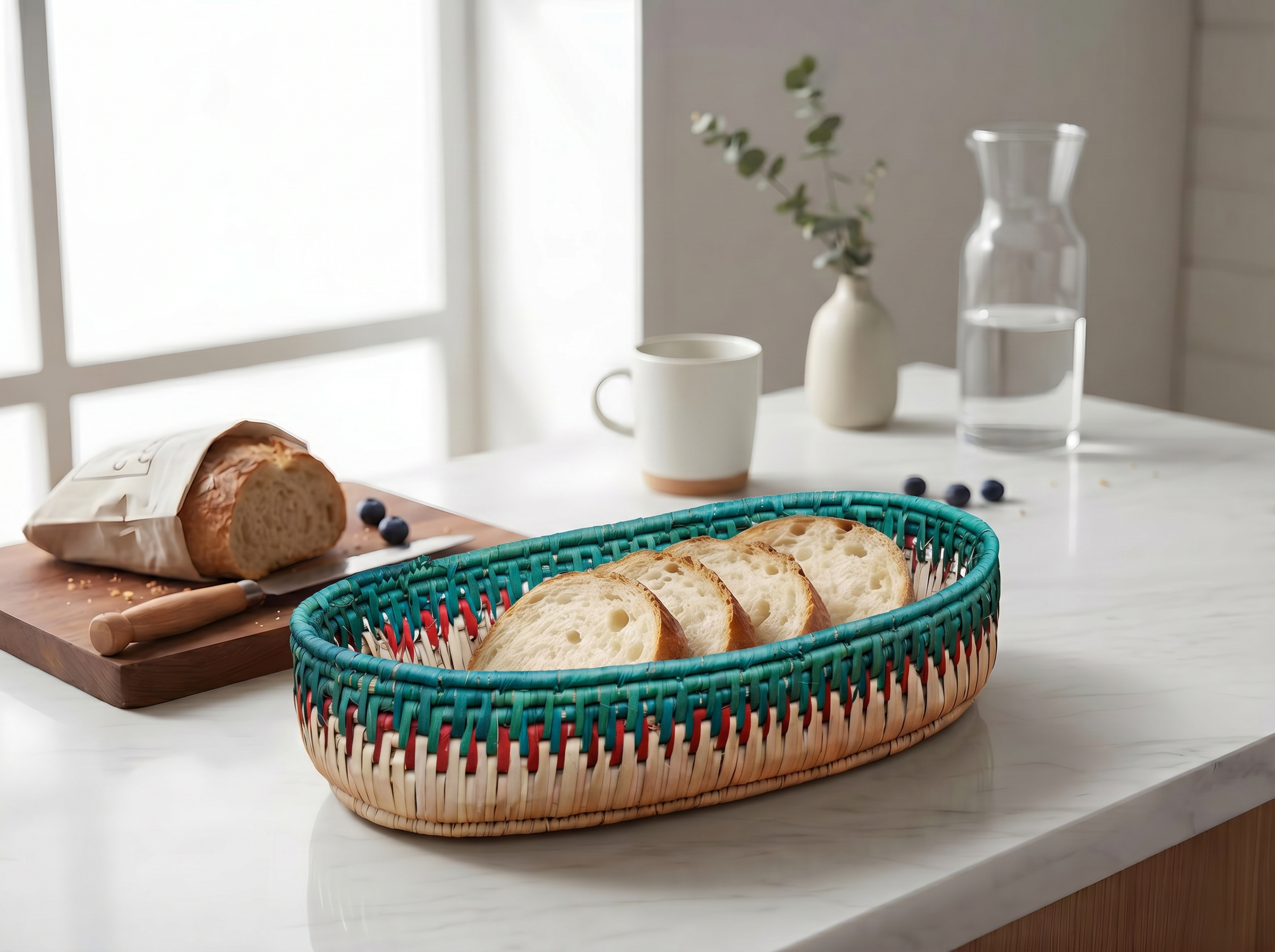 Turqouisse Handwoven Oval Tortilla Basket