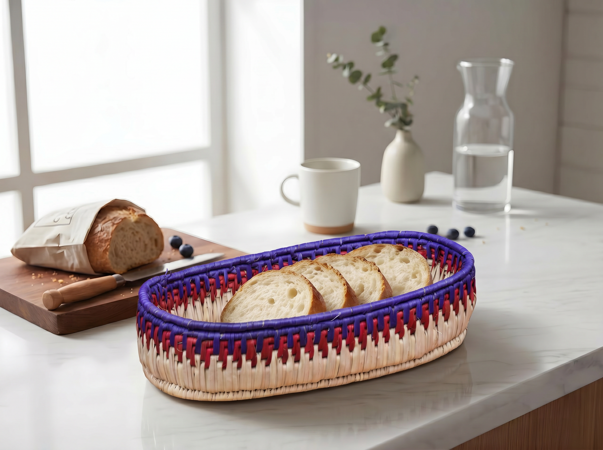 Purple & Red Handwoven Oval Tortilla Basket