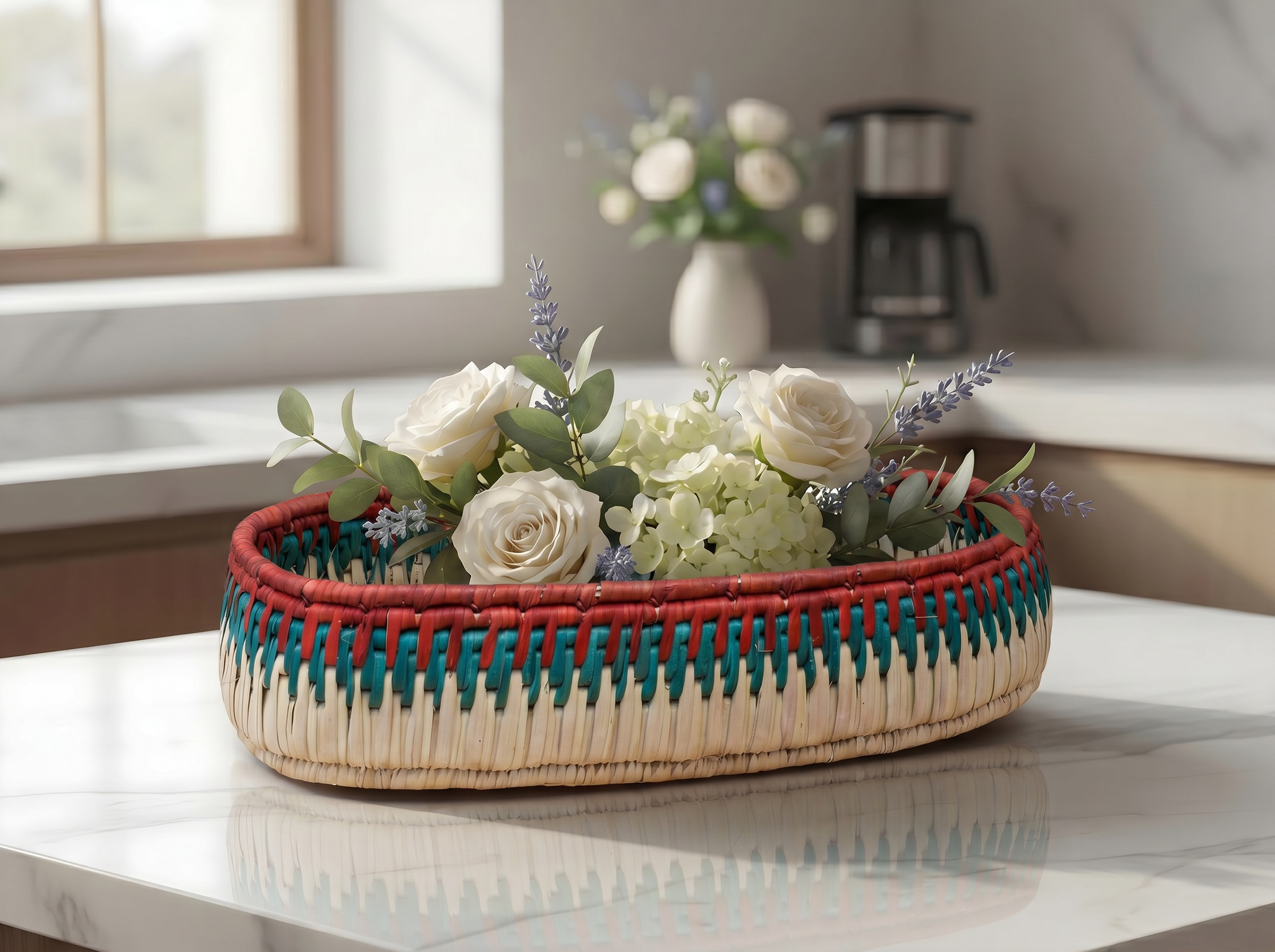 Red & Green Handwoven Oval Tortilla Basket