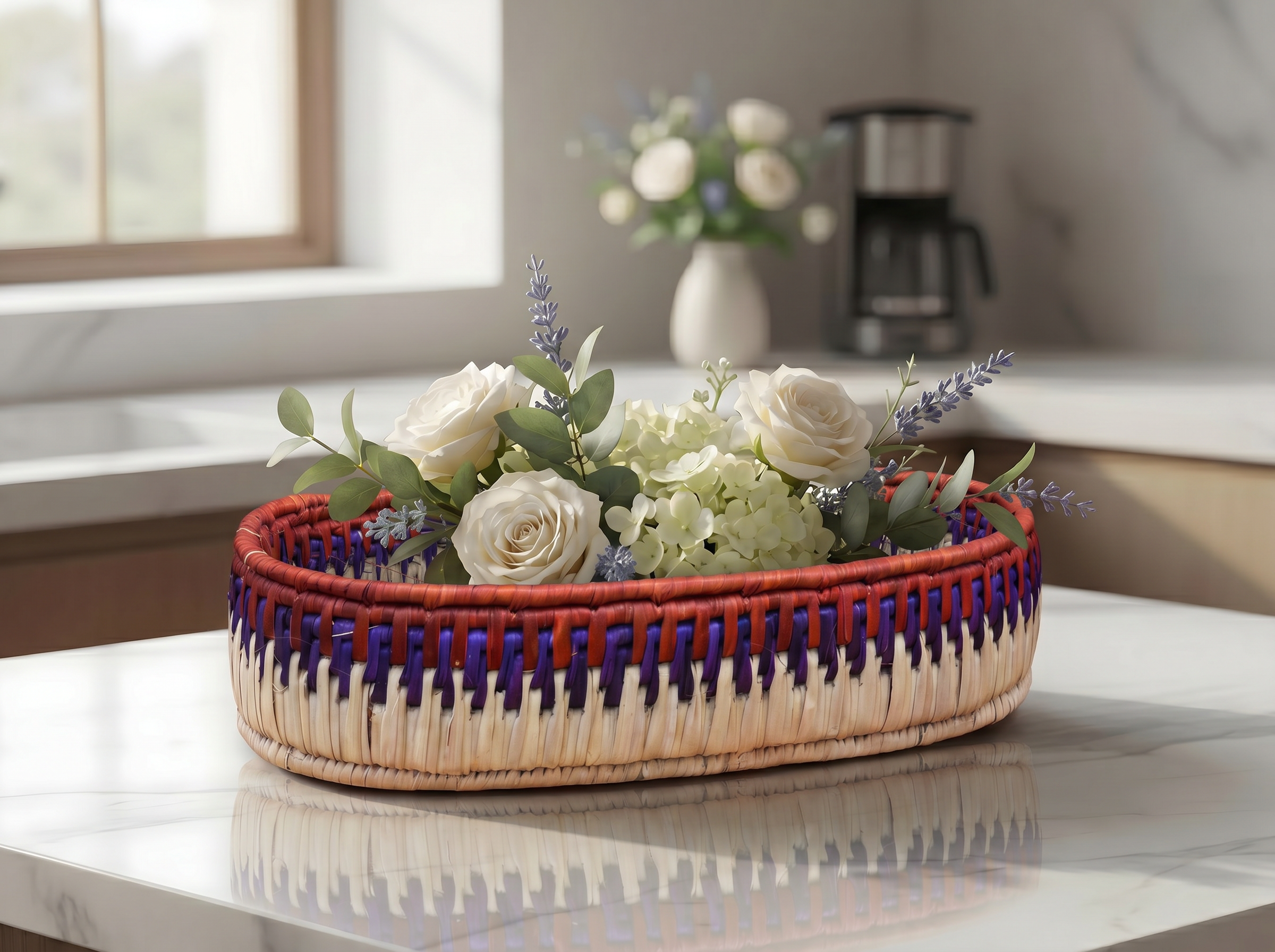 Red & Purple Handwoven Oval Tortilla Basket