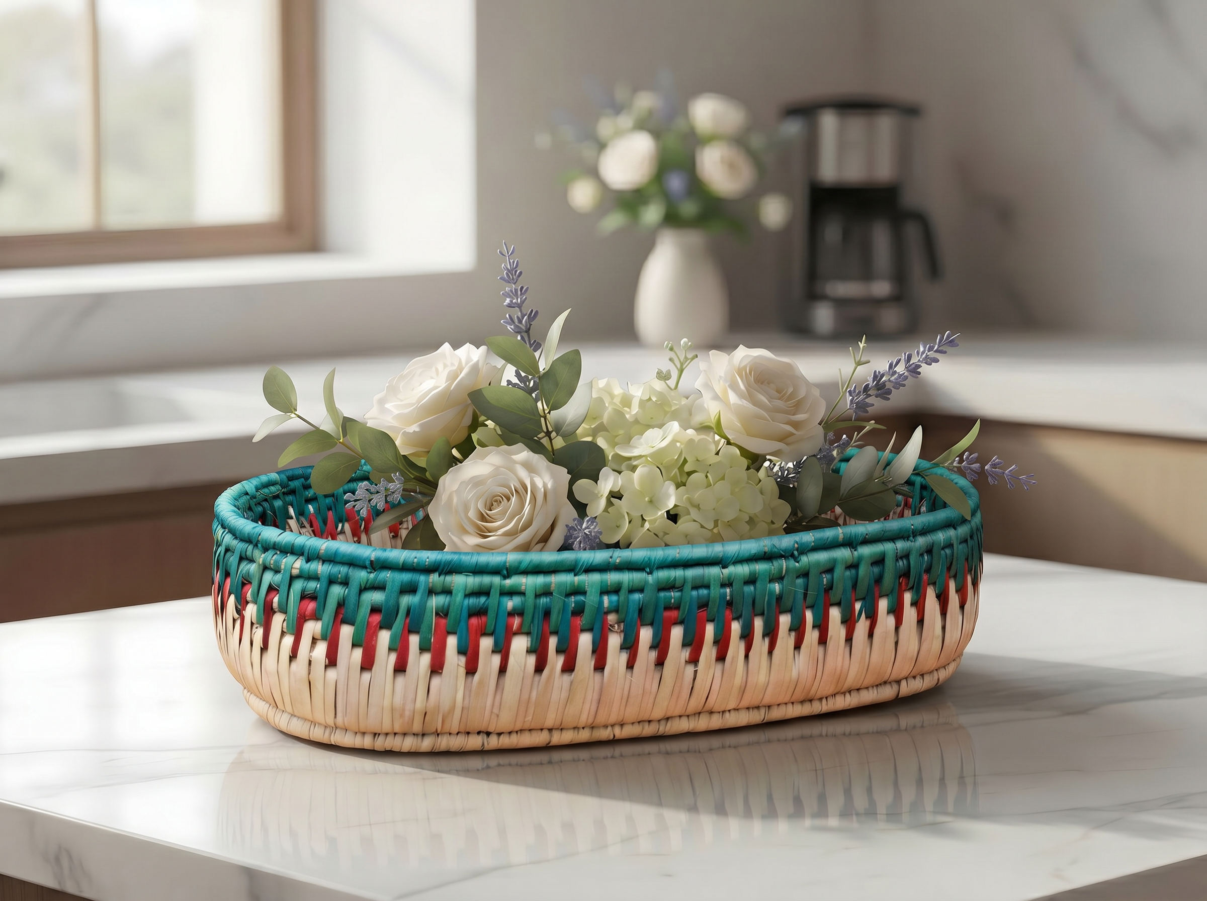 Turqouisse Handwoven Oval Tortilla Basket