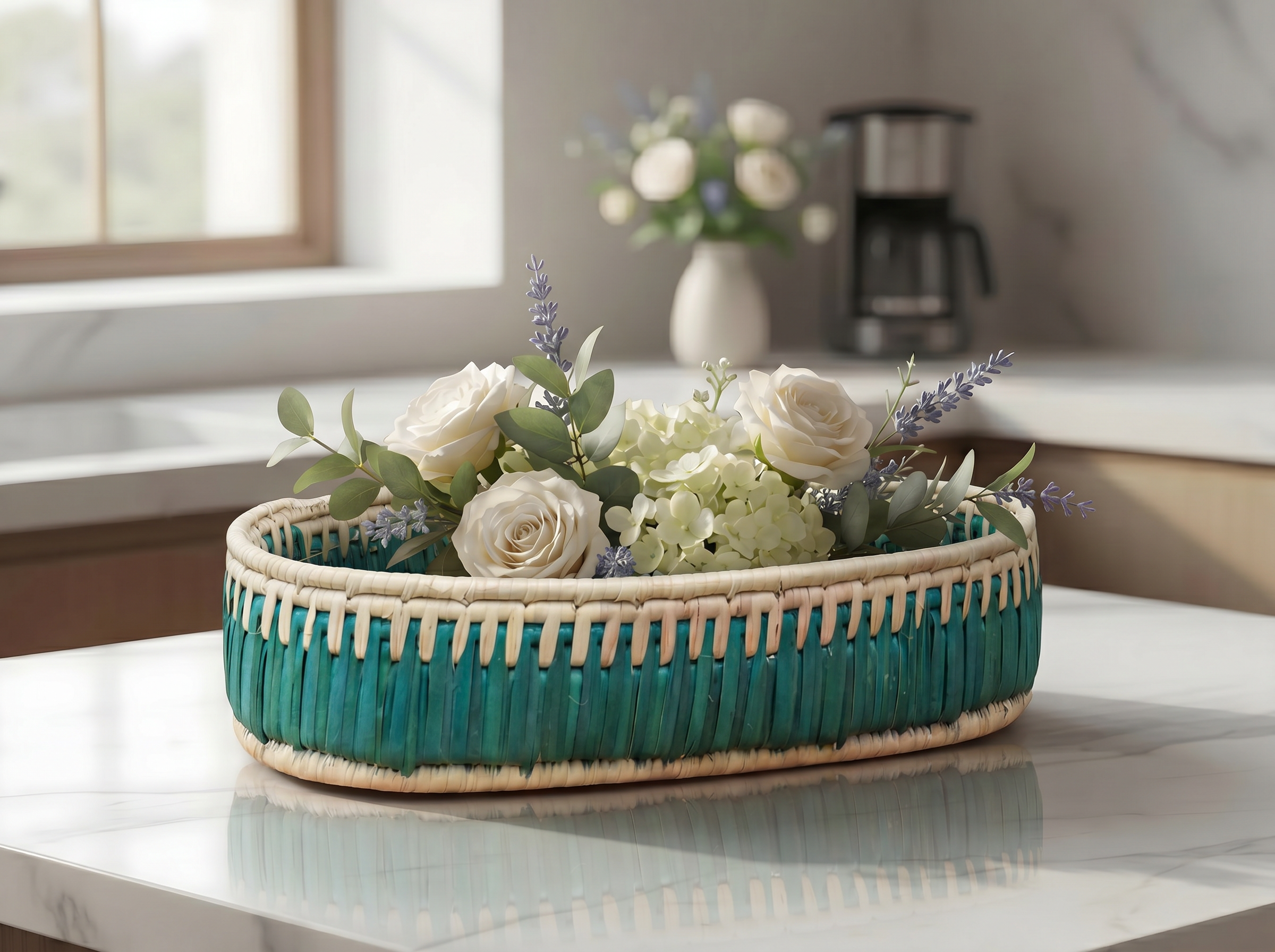 Green & Beige Handwoven Oval Tortilla Basket
