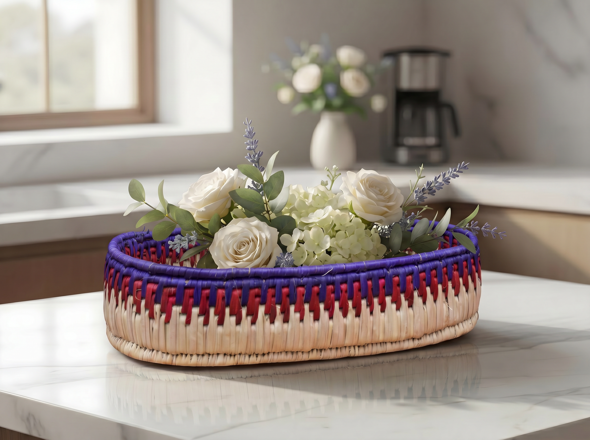 Purple & Red Handwoven Oval Tortilla Basket