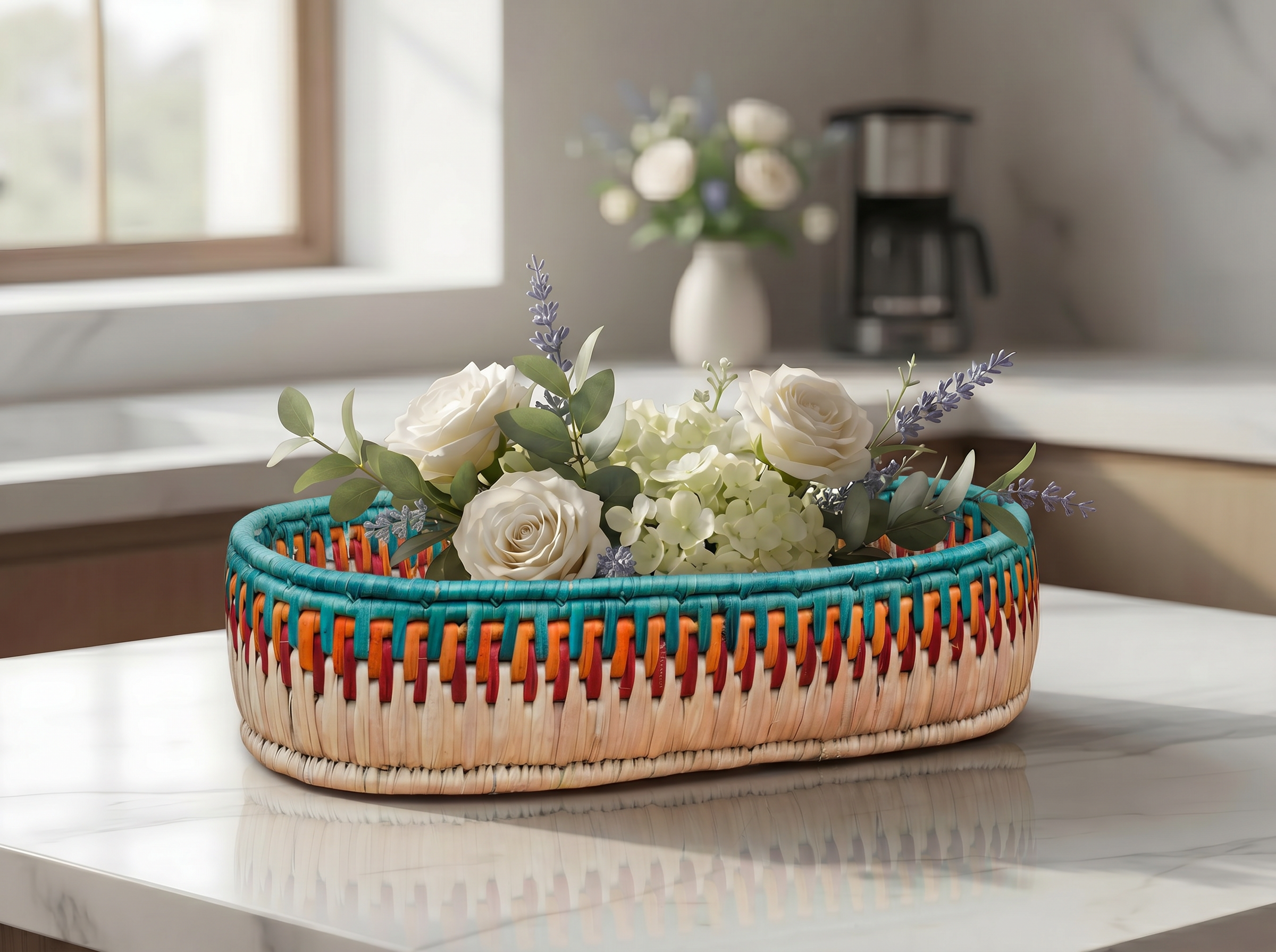 Green & Rust Handwoven Oval Tortilla Basket