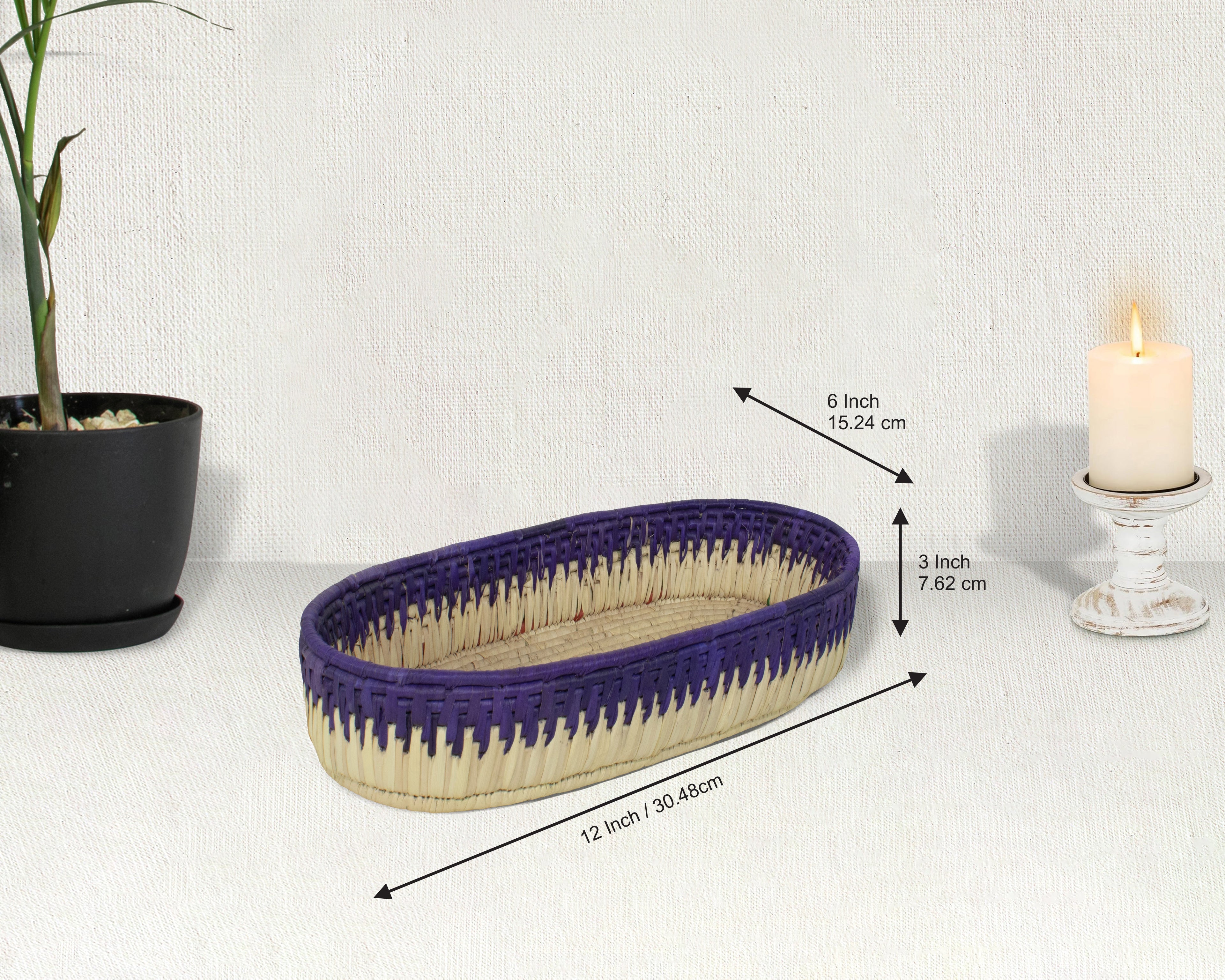 Purple & Natural Woven Oval Bread Tray OT-1004-L