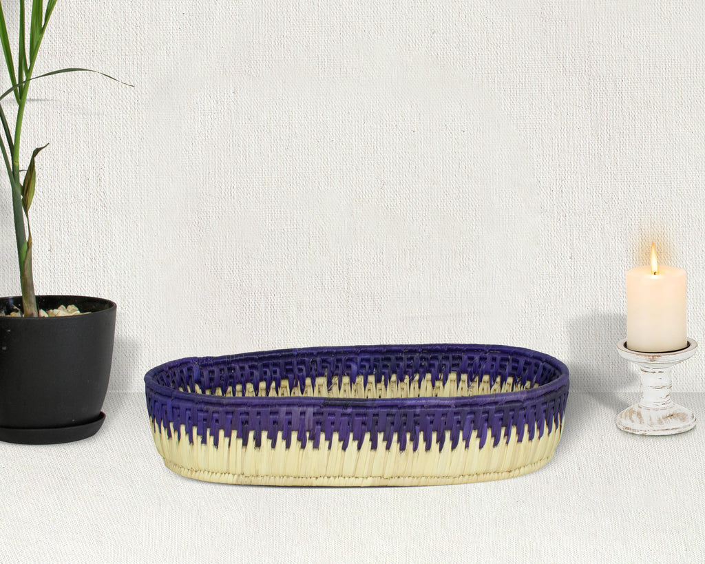 Purple & Natural Woven Oval Bread Tray OT-1004-L