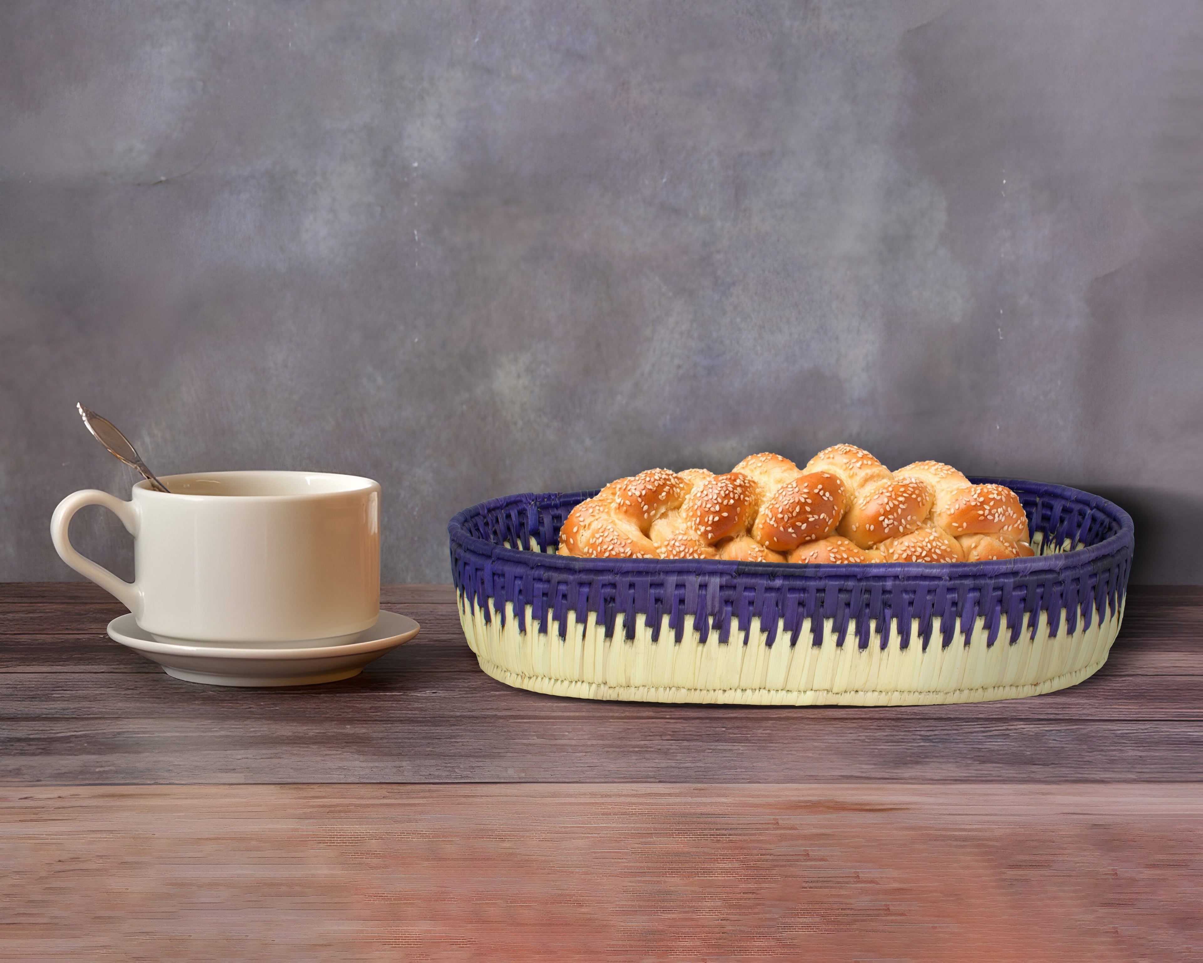Purple & Natural Woven Oval Bread Tray OT-1004-L