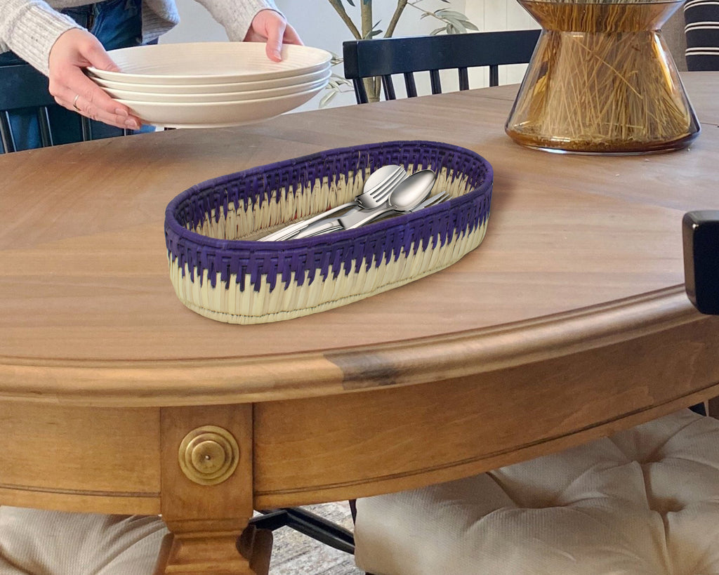 Purple & Natural Woven Oval Bread Tray OT-1004-L