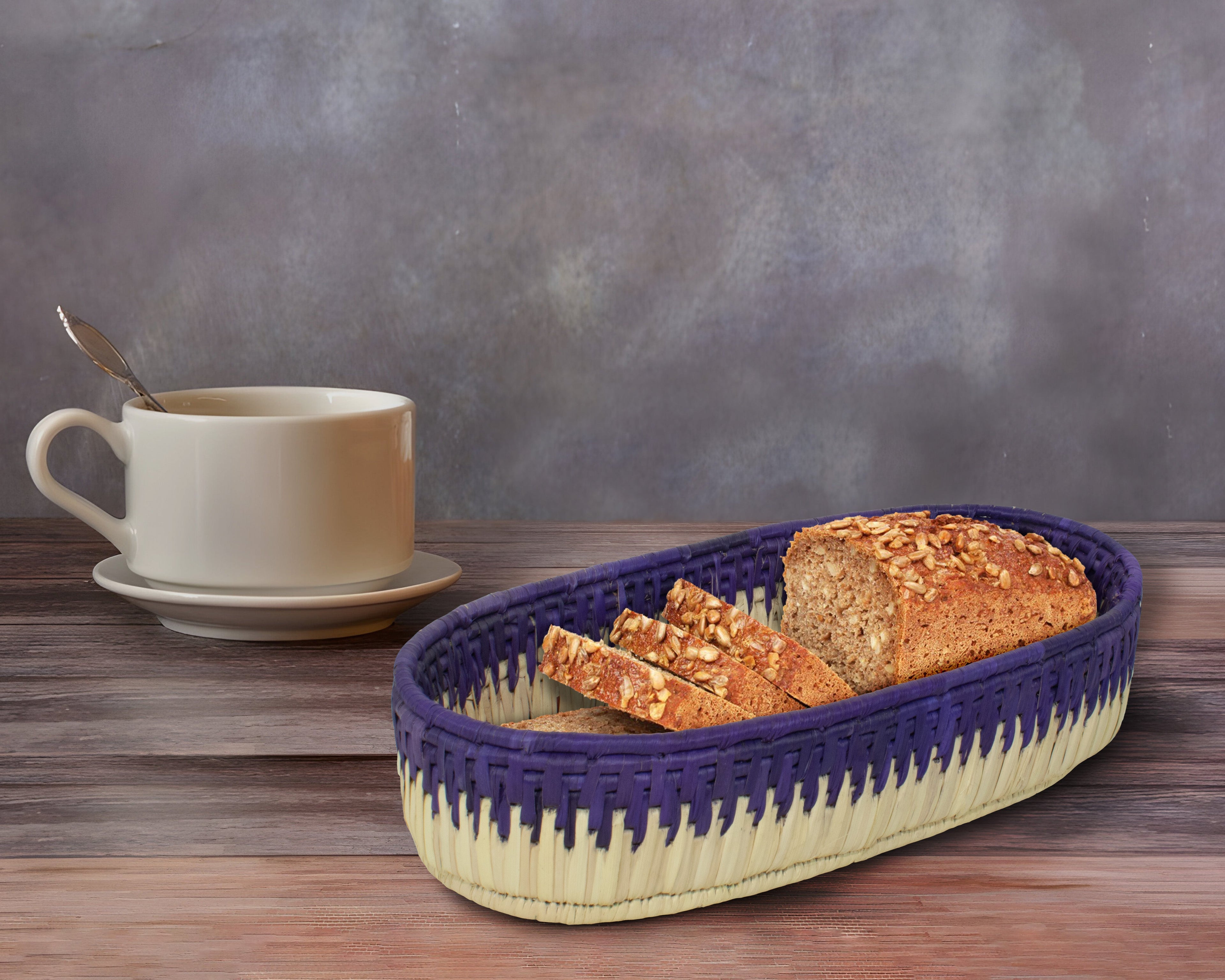 Purple & Natural Woven Oval Bread Tray OT-1004-L