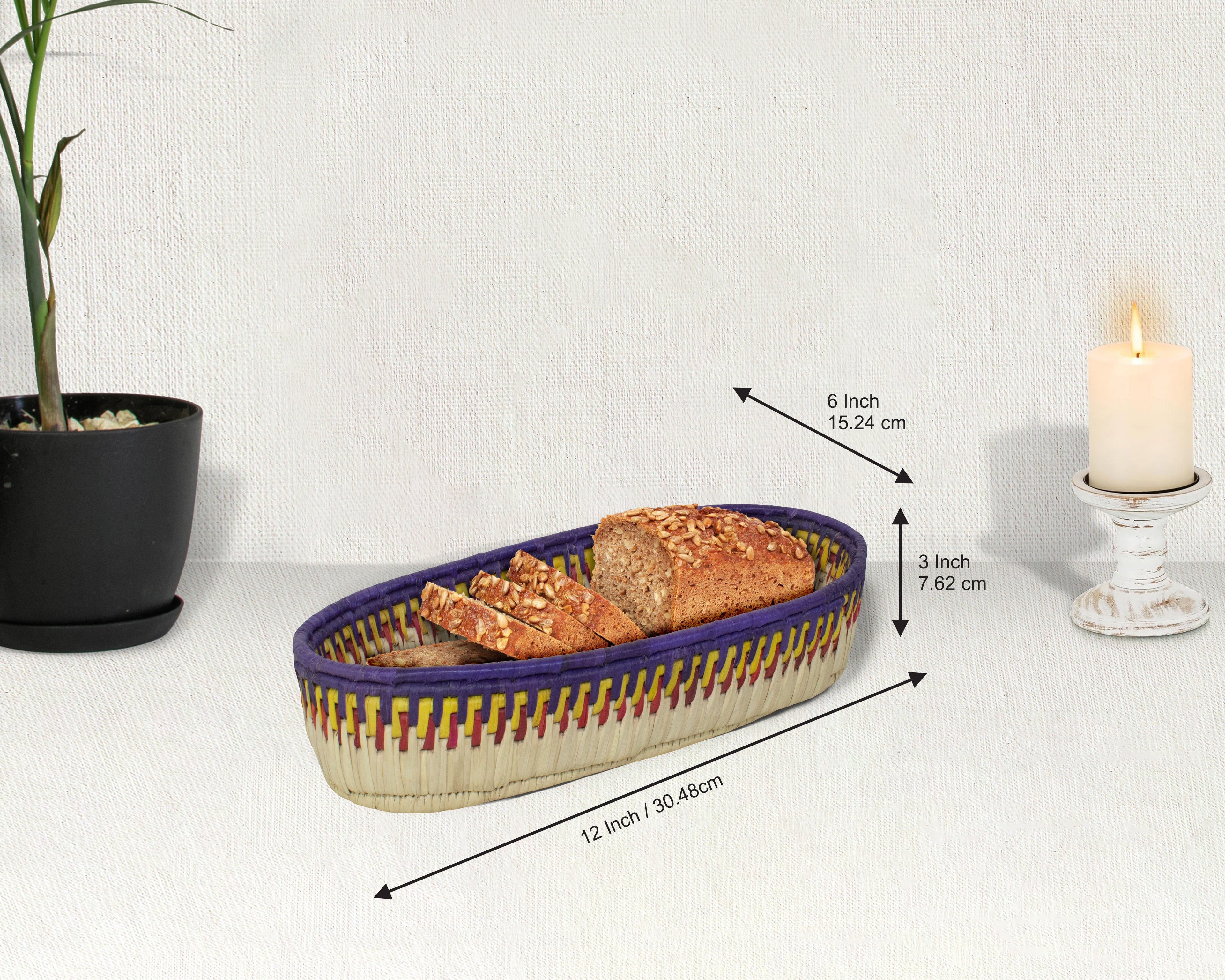 Purple & Yellow Woven Oval Bread Tray OT-1007-L