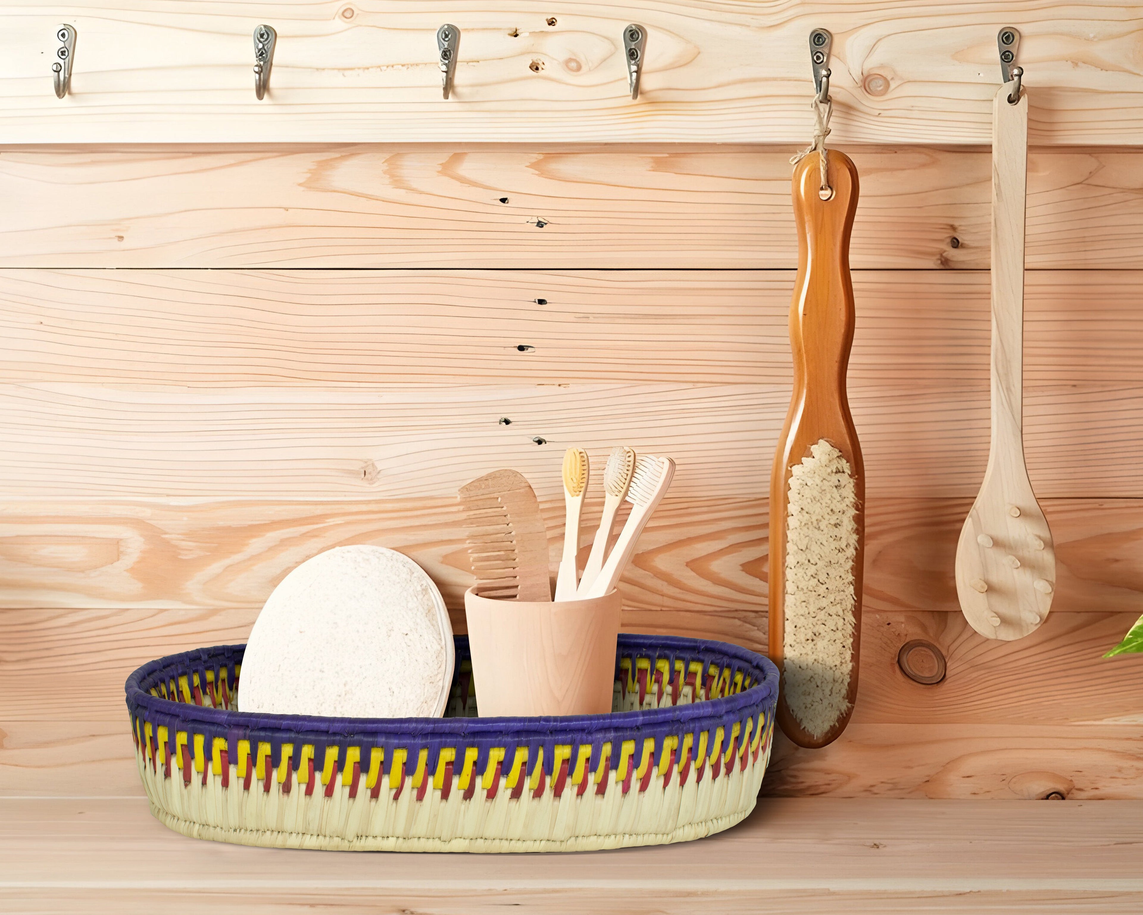 Purple & Yellow Woven Oval Bread Tray OT-1007-L