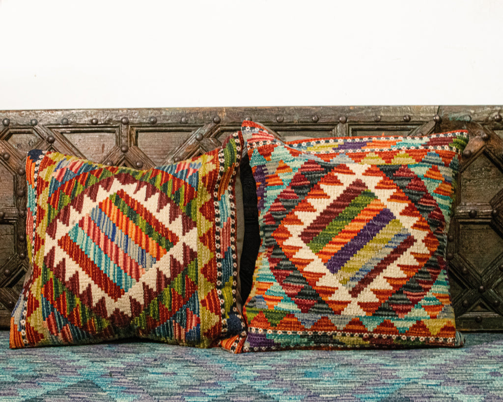 Set of 2 Vintage Wool Kilim Pillow