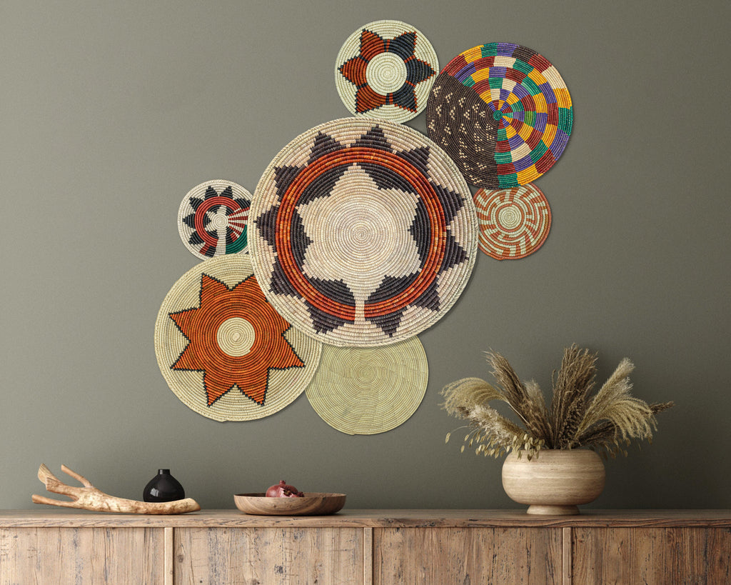 Set of 7 Handwoven wall baskets Set 32-7-N